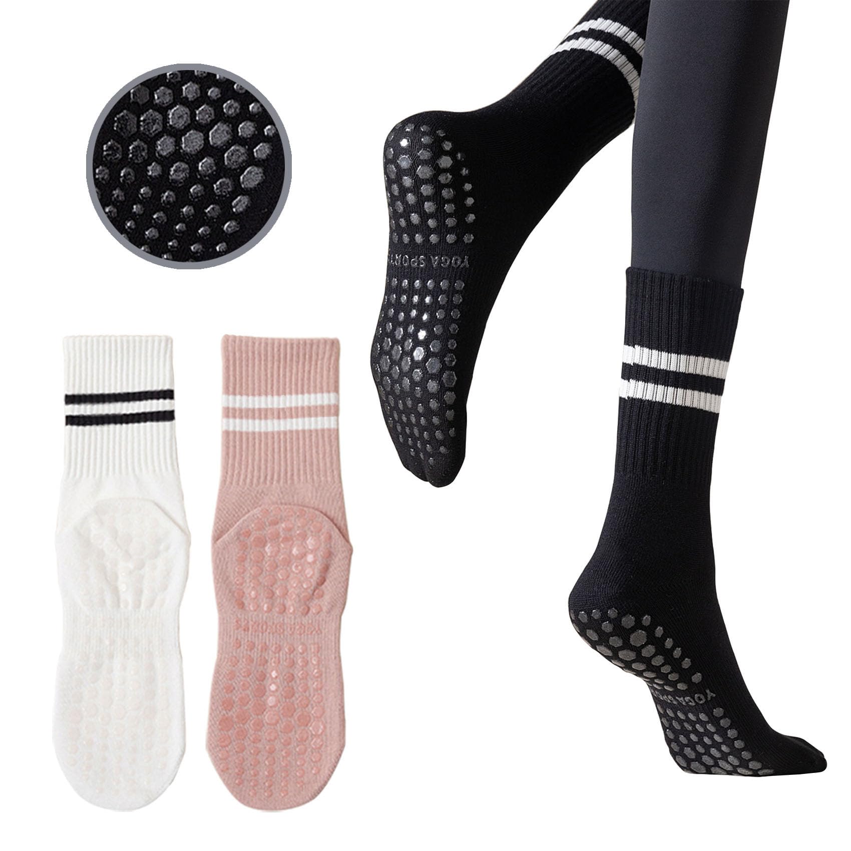 3 Pairs Womens Pilates Socks with Grips Yoga Socks Non Slip Grip Socks for Women for Gym Athletic