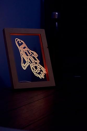 Miniatura 7 de Cool LED Space Rocket Ship Night Light Ilusion Lamp, marco de fotos de madera acrílica, decoración de guardería, control remoto de color RGB con