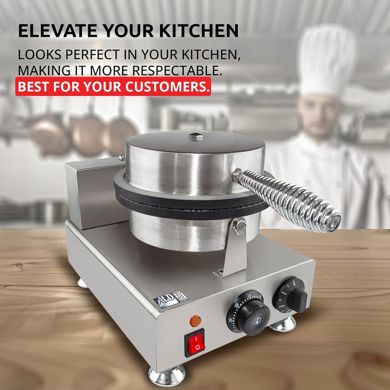 ALDKitchen Waffle Cone Maker | Ice Cream Cone Iron | Nonstick (Round-Shaped)