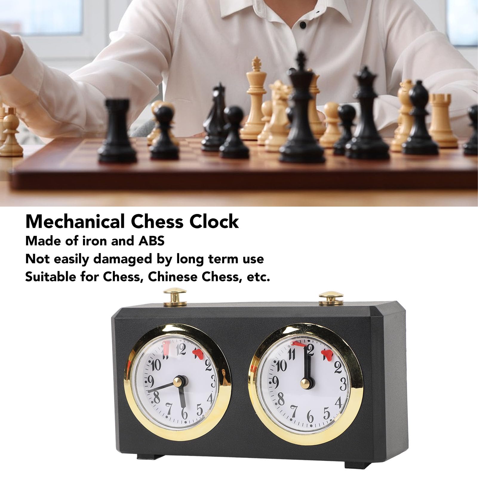 Horloge d'échecs analogique, mécanisme Multifonctionnel à remontage Professionnel, Portable, Grands Cadrans faciles à Lire, compétitions d'échecs Chinoises, minuterie (Black)