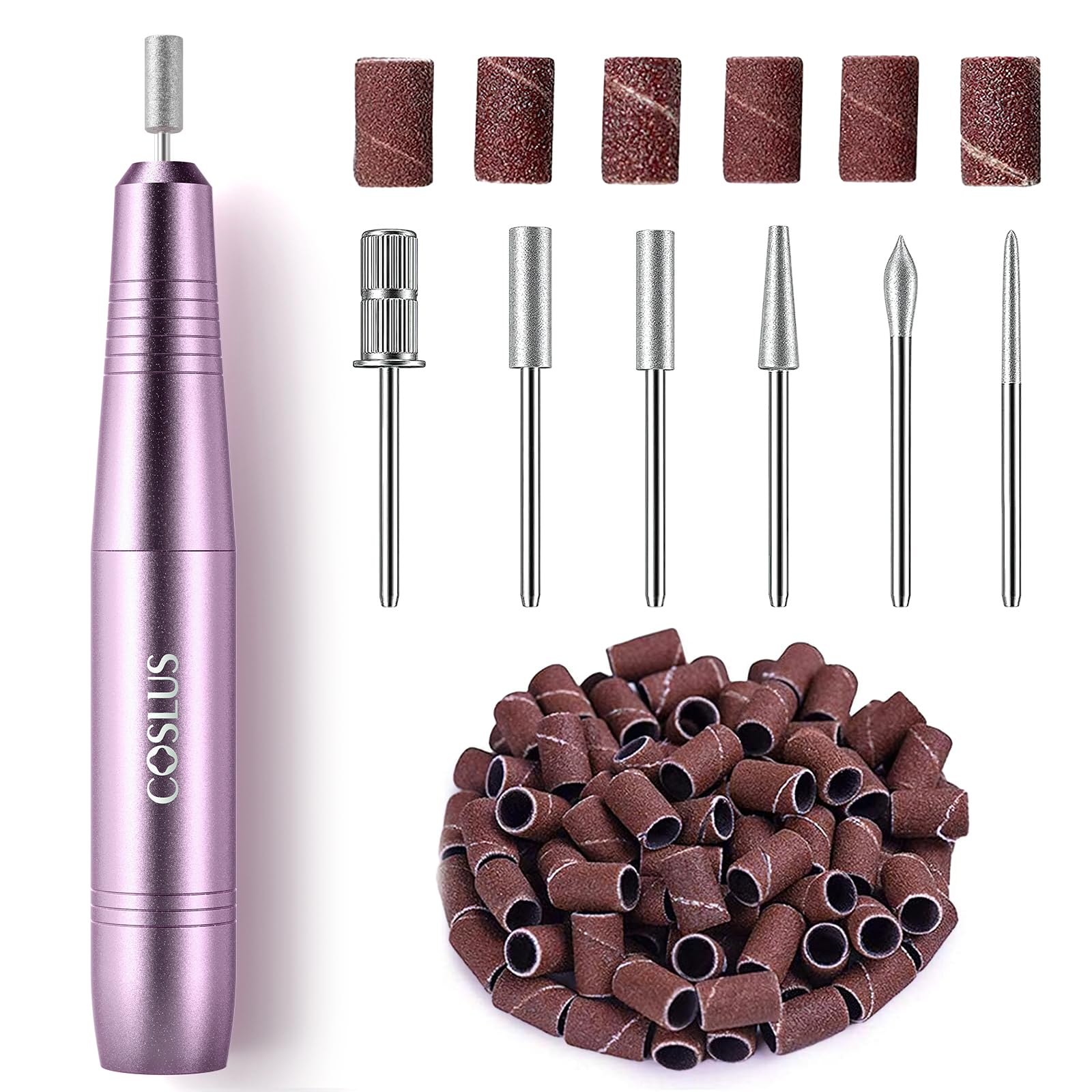COSLUS Nail Drill Machine Electric: Professional Manicure & Pedicure Tools for Acrylic Gel Dip Powder Nails, Comapct Nail Polishing Set with Bits & Sanding Bands, Home Salon Use, Purple