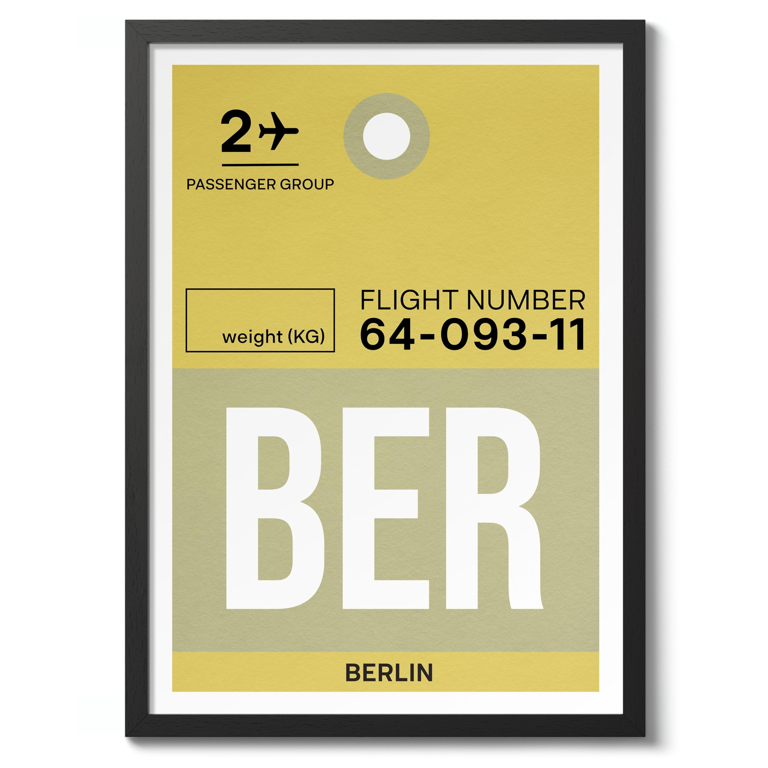 Berlin Baggage Tags Poster, Airport Ticket Print, Travel Stamp Postmark Wall Art, Archival Matte, A2 (Black Frame) - 59.4x42cm