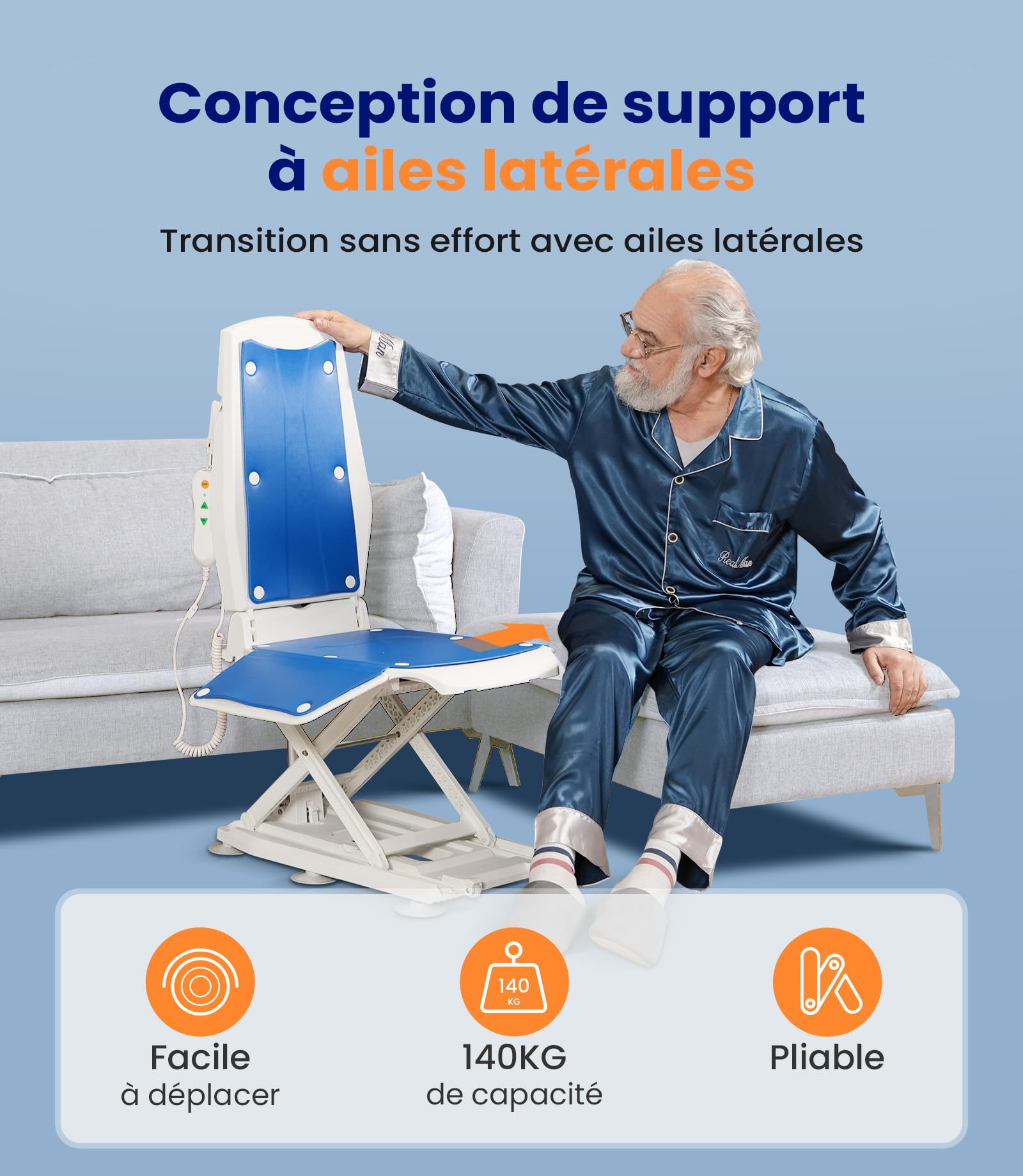 VOCIC Fauteuil releveur électrique avec roulettes, Pliable | Senior domicile aide mobilité, assistance après chute, siège relevage sol, transfert canapé lit fauteuil roulant 140KG