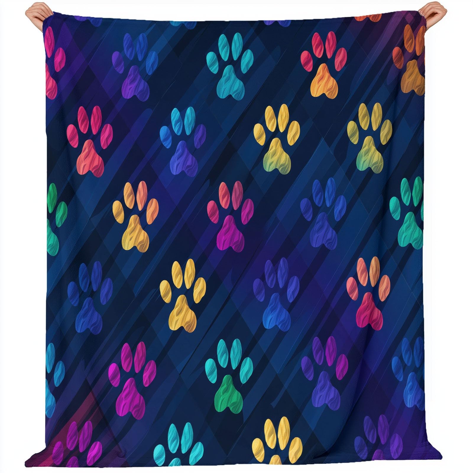 Couvre-lit en peluche 150x200cm couverture polaire hiver douce bleu marine pattes