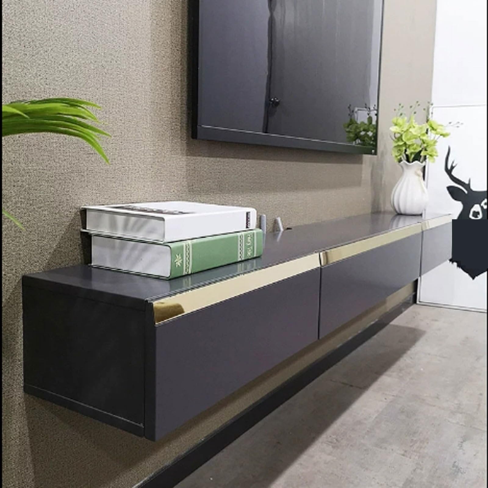 Supporto da parete per TV e lettore DVD, mensola sospesa per TV e lettore DVD, moderna console per TV bianca, soluzione di archiviazione per la casa, 180 x 17,8 x 25,6 cm