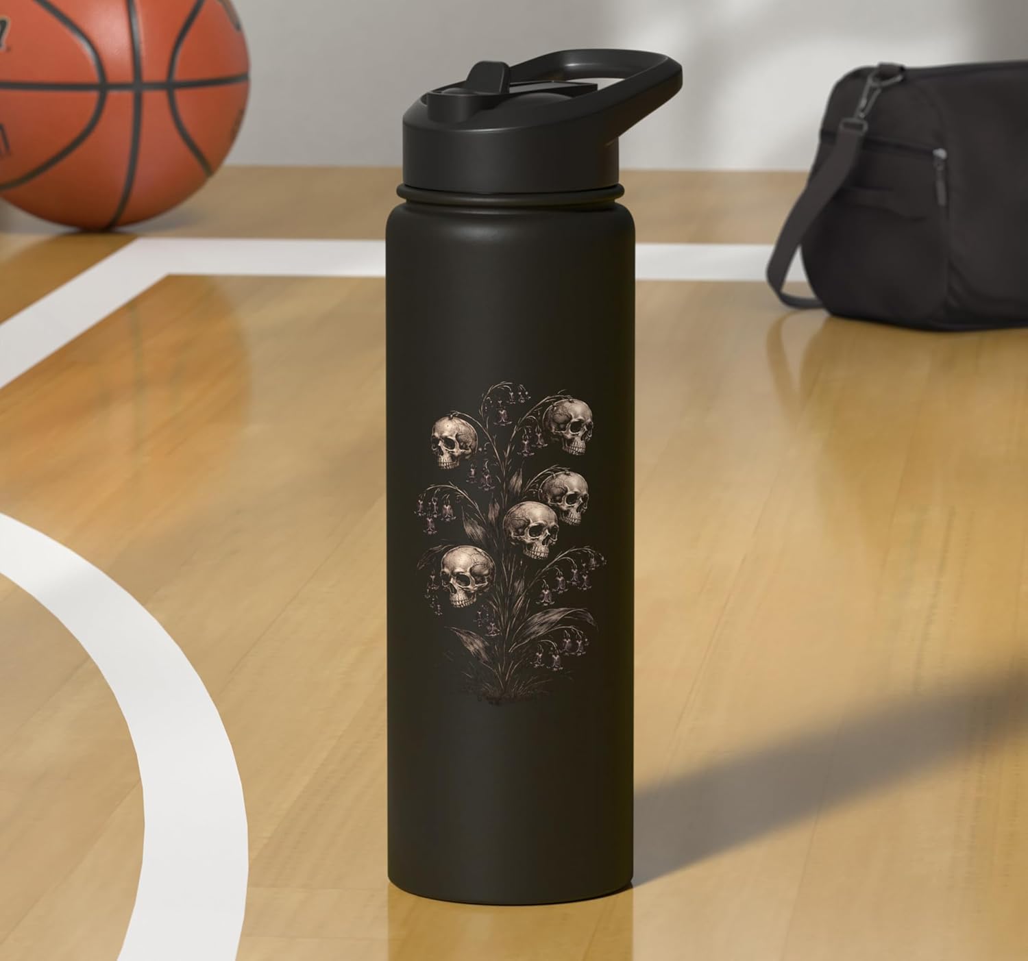 Skull Flower Plant Gothic Dark Botanical Skeleton Aesthetic Stainless Steel Insulated Water Bottle