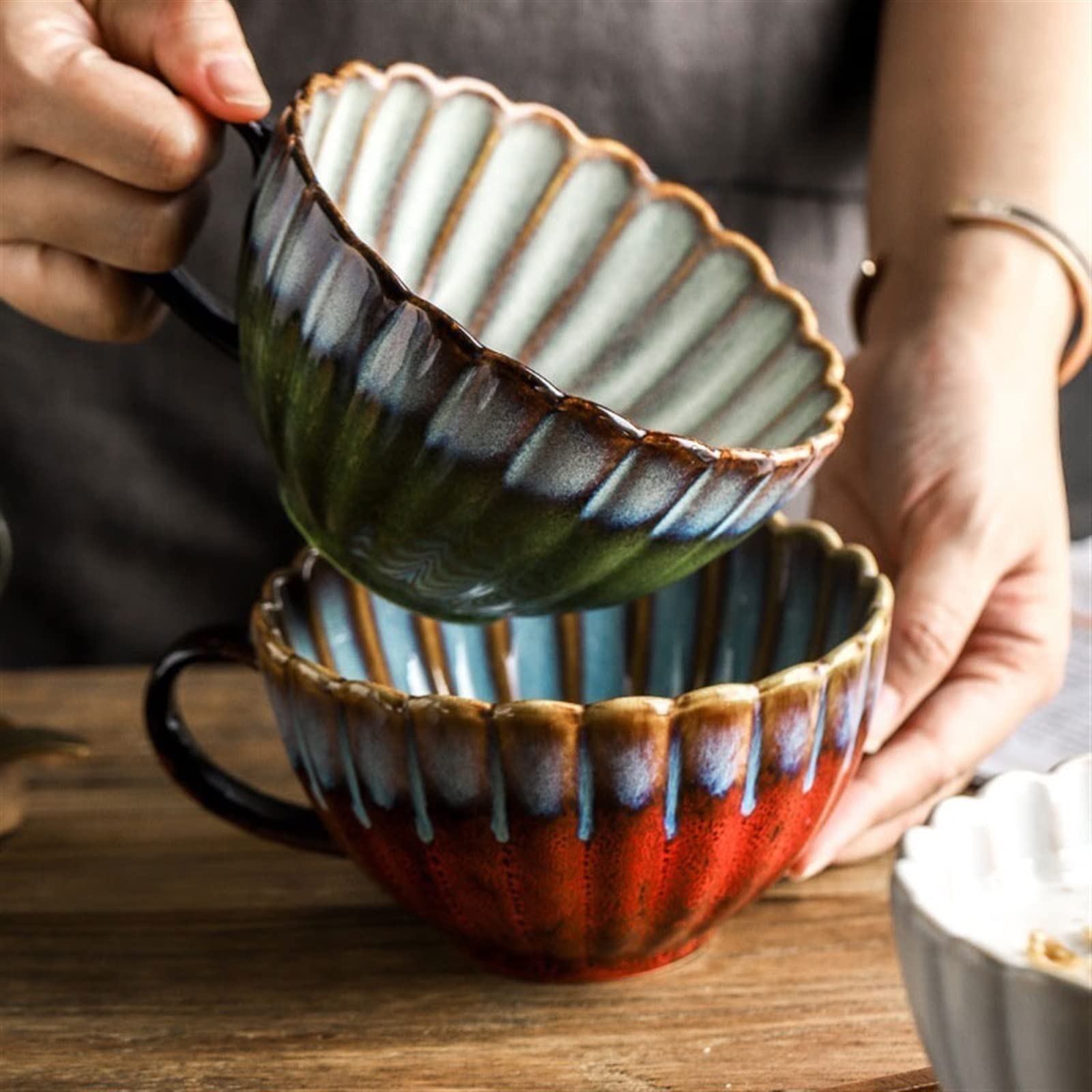 Tazza da 500 ml, Unica, Smaltata in Forno, Grande, per Cereali, Ufficio, caffè, Colazione retrò, Fiocchi d'avena, Perfetta per tè, Latte, Bevande Calde