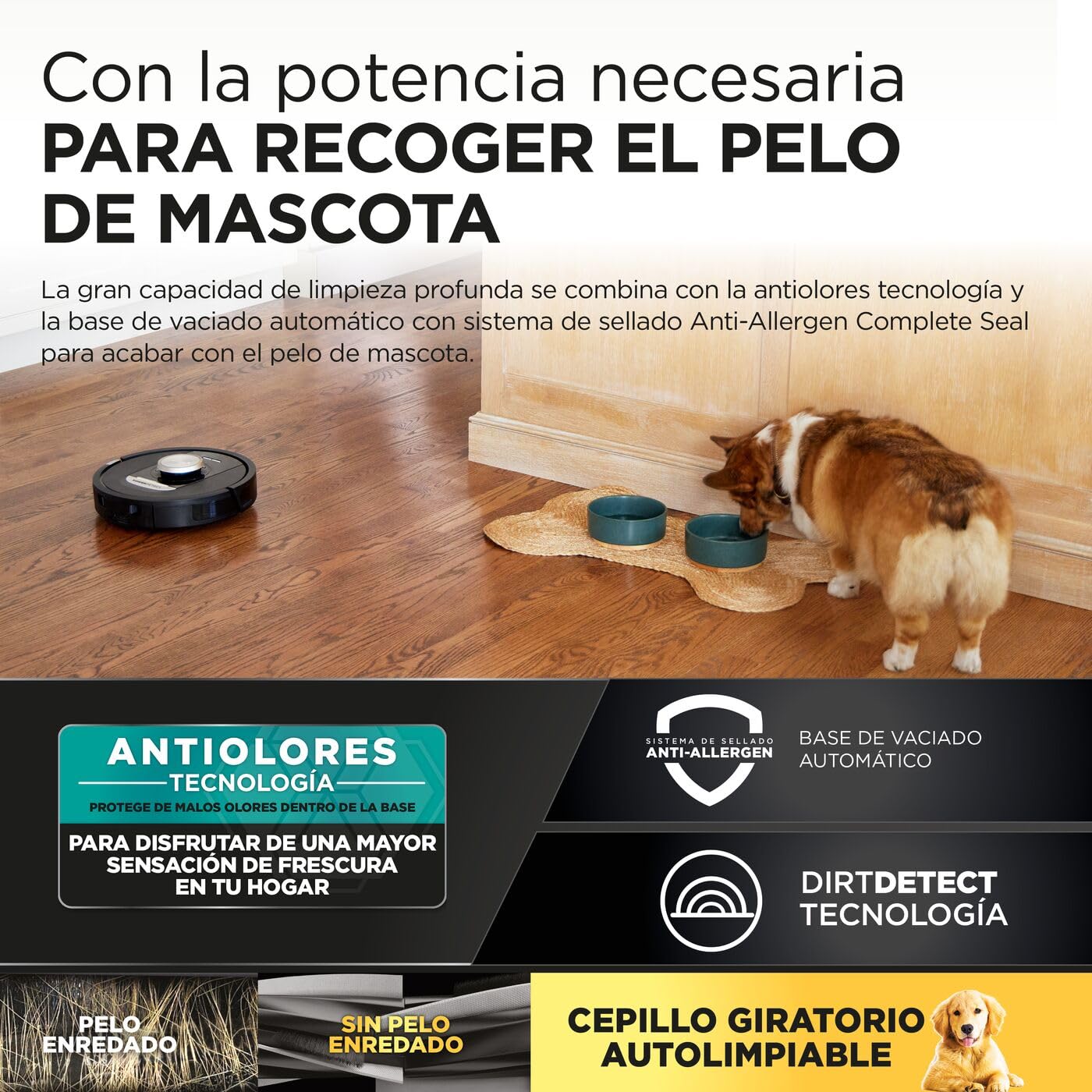 Shark PowerDetect, Robot Aspirador, Vaciado Automático, Negro, RV2820VEEU | Navegación 3D y LiDAR, Base Antialérgenos, Tecnología NeverStuck, para Alfombras, Suelos y Pelo de Mascotas, WiFi/App