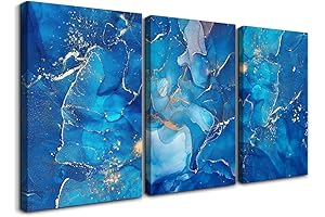 MHARTK66 3 Piece Canvas Wall Art Blue Abstract Painting
