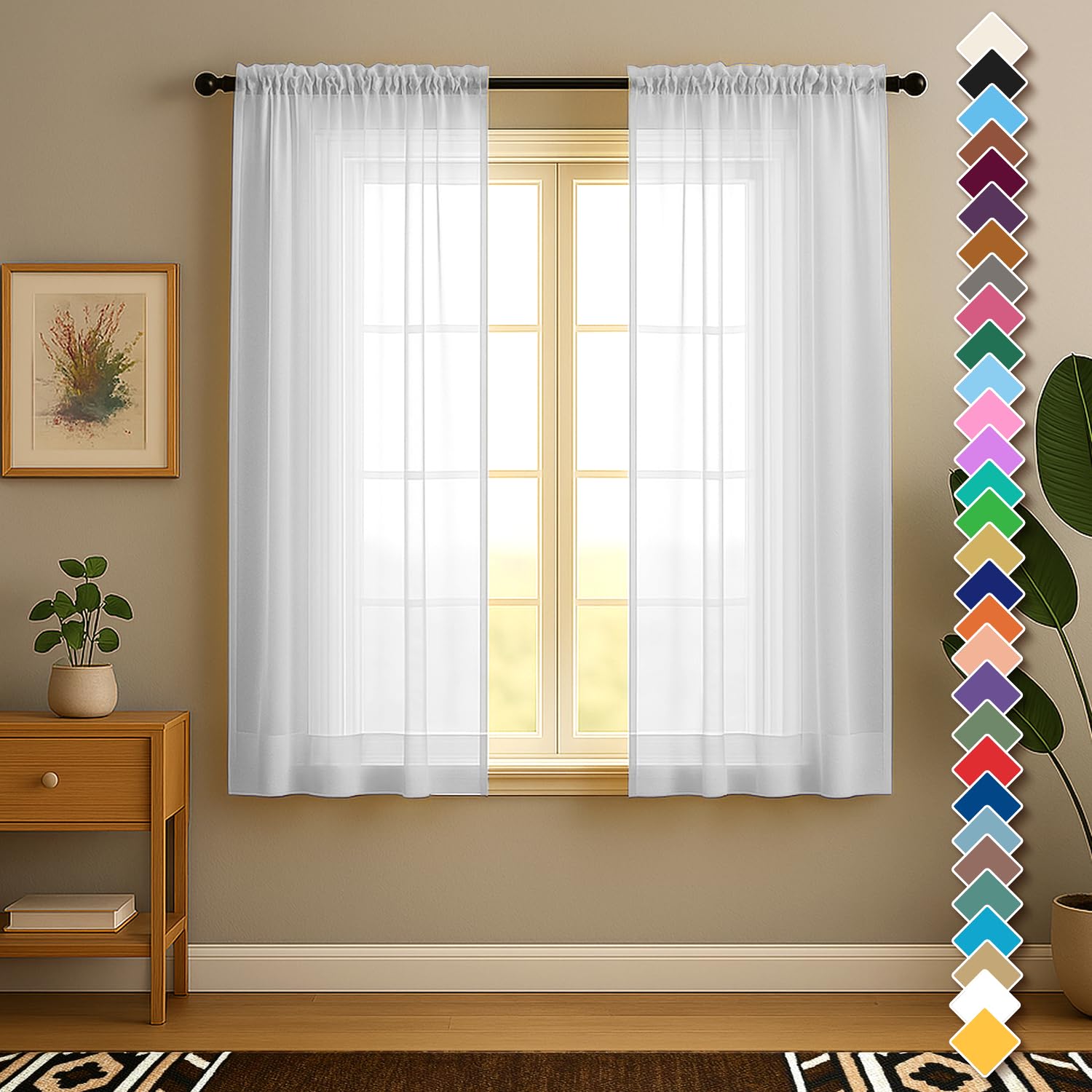YHSF Sheer Curtains - 2 Panel Set Home Room Decor - Elegant Rod Pocket Solid Voile Drapes for Bedroom/Living Room, Window Treatments, Light Filtering