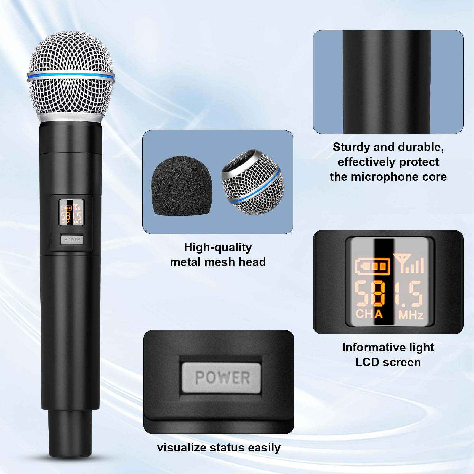 Micrófonos inalámbricos de karaoke Depusheng R4-Pro, sistema profesional de micrófono de mano de 4 canales, micrófono metálico dinámico para karaoke, iglesias, karaoke en casa, reuniones, fiestas, DJ,