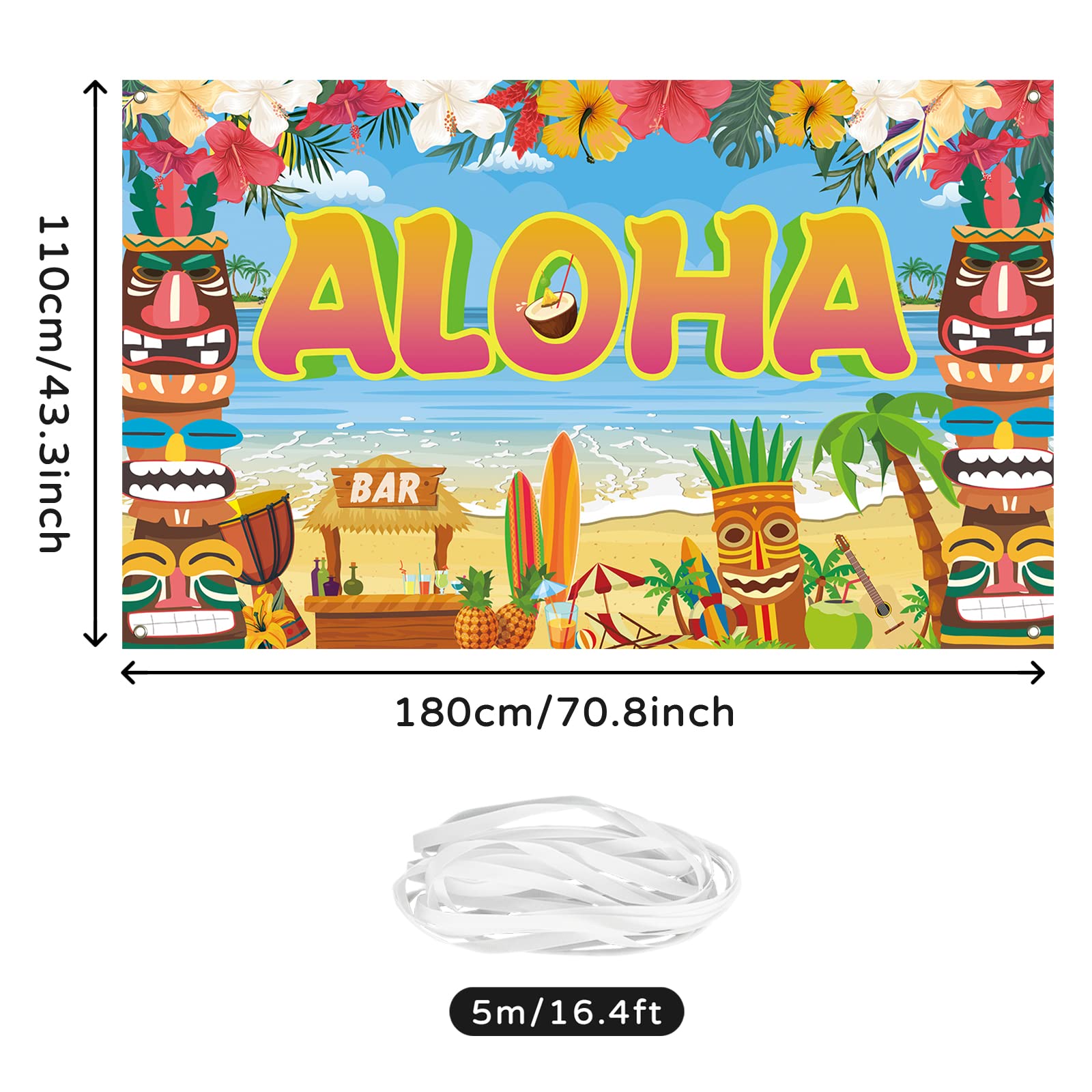 Koliphy Aloha Banner for Hawaiian Party Decoration Hawaii Summer Backdrop Banner Outdoor Decor - Image 2
