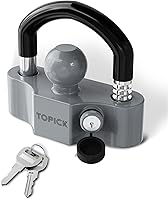 TOPICK Heavy-Duty Trailer Coupler Lock with PVC-Coated U-Bolt - Universal Fit 1-7/8" 2" 2-5/16" for RV Boat Utility Trailers Anti-Theft Grey