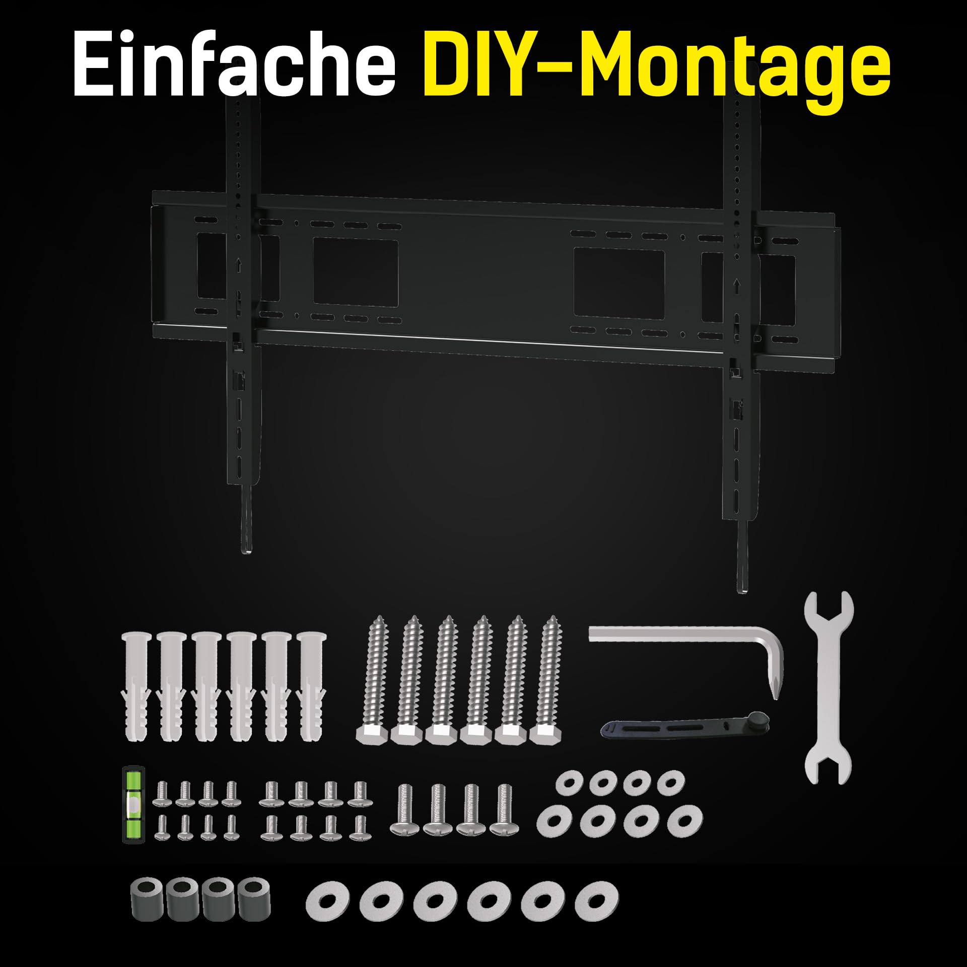H Hardy TV Wandhalterung MaxX 120 Flach 60-120 Zoll Bis 120 kg | Nur 28 mm wandnah mit rückseitigem Sicherungsverschluss, VESA 150x150-1000x600 mm, inklusive Wasserwaage und Montageset