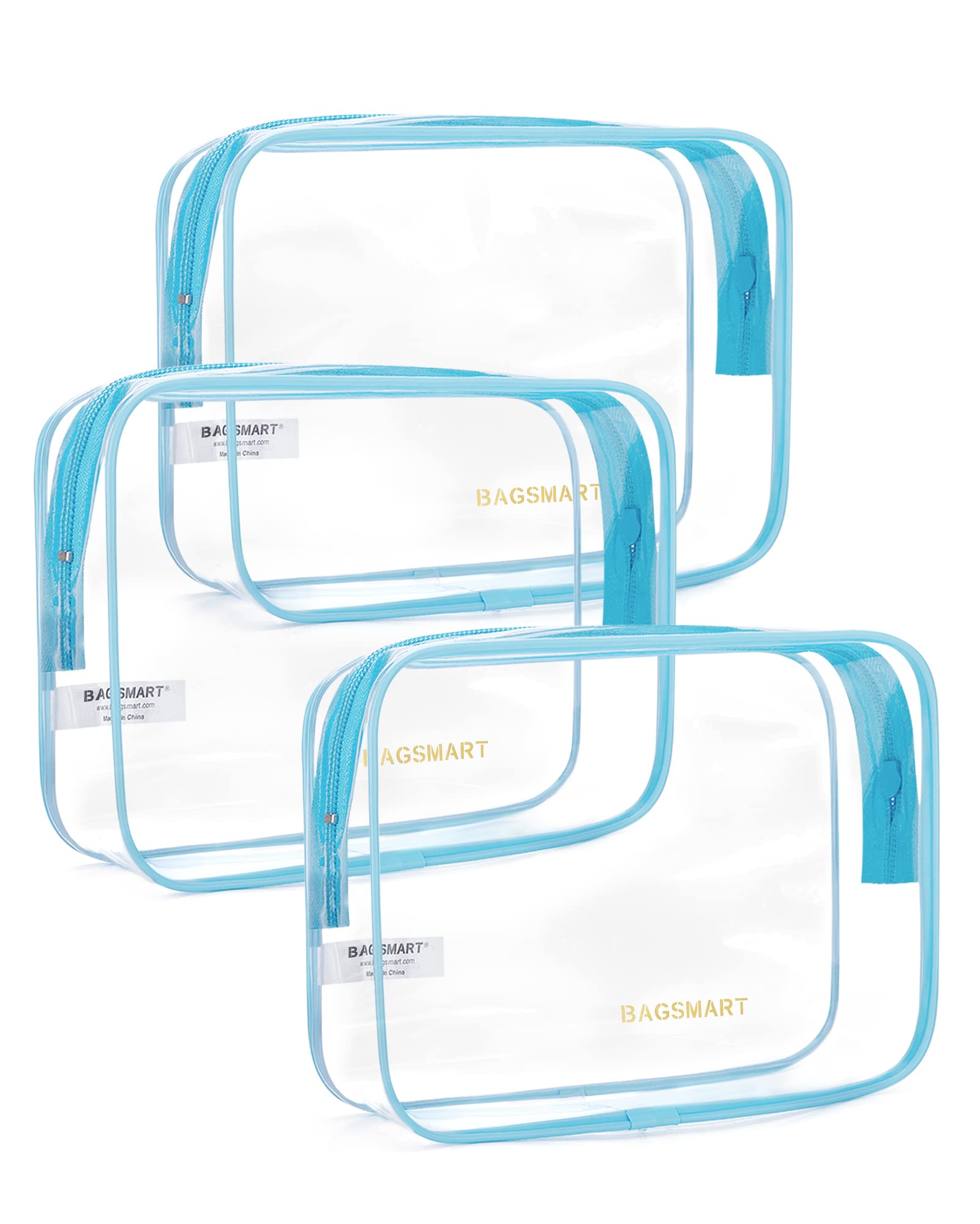 BAGSMART Clear Toiletry Bag 3-Pack TSA Approved Water-Repellent, Blue
