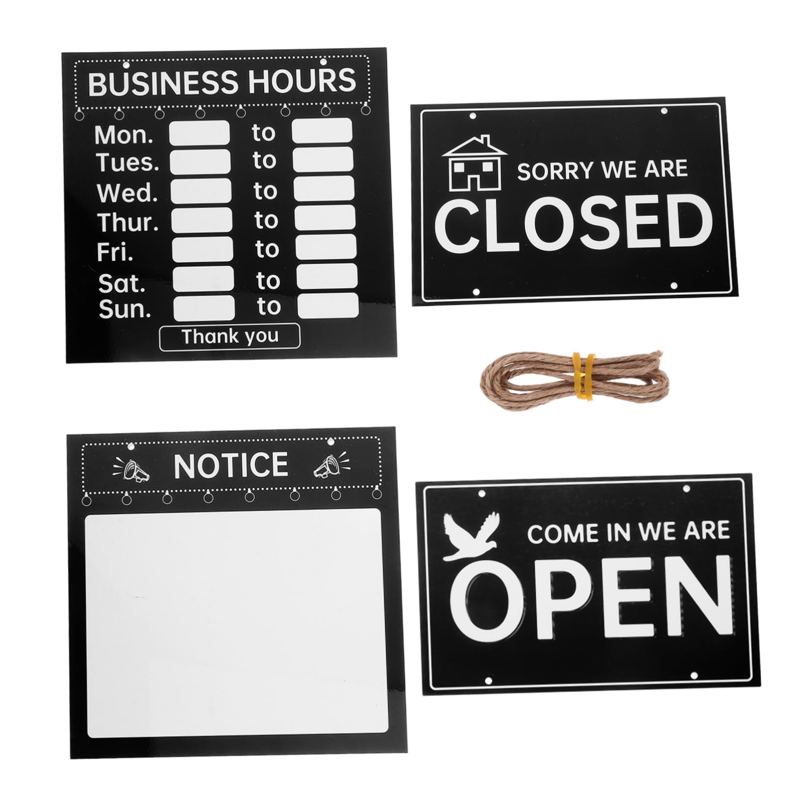 GARVALON 1ensemble Panneau Horaire Ouverture Fermeture Pour Magasins Et Restaurants Enseigne Écriteurable Avec Corde De Suspension Idéale Pour Cafés Et Commerces