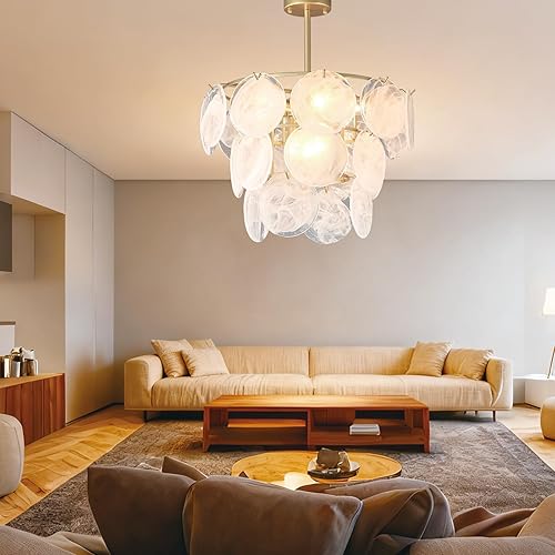 Miniatura 4 de Candelabros de cristal modernos de 9 luces para comedor, 3 niveles de marco de hierro redondo dorado, lámpara colgante de 19.7 pulgadas para sala de