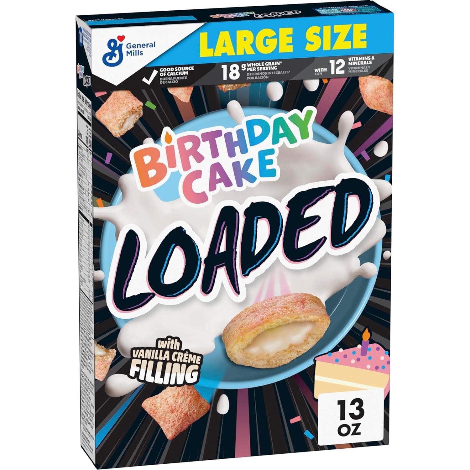 Birthday Cake Loaded Cereal I Crispy Cereal With Artificially Flavored Vanilla Creme Filling I 13oz (368g) Pack of 1 I US Import