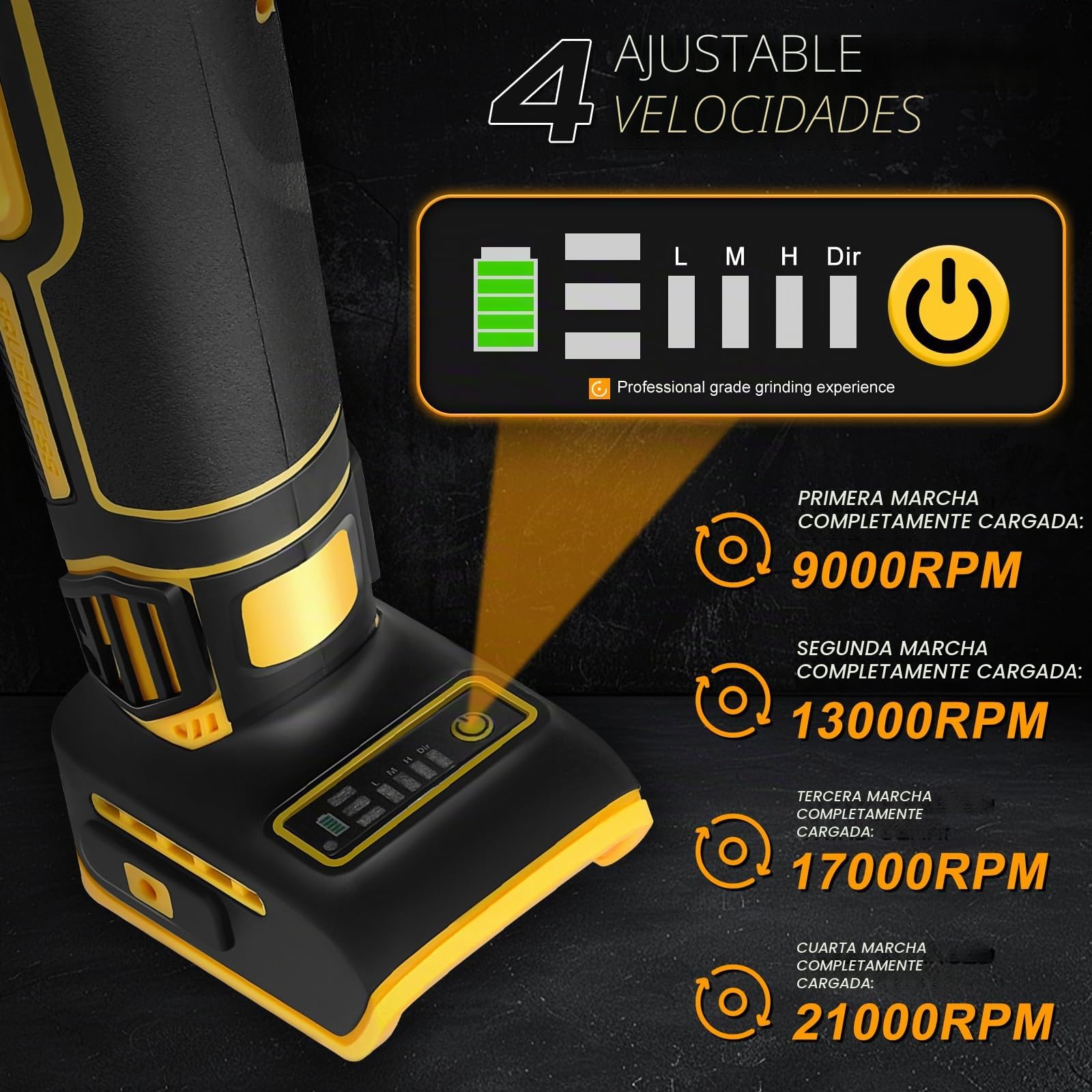 Amoladora inalámbrica Compatible con Dewalt 20 V batería (sin batería), amoladora recta sin escobillas 3/6 mm, 4 velocidades para moler, pulir y cortar