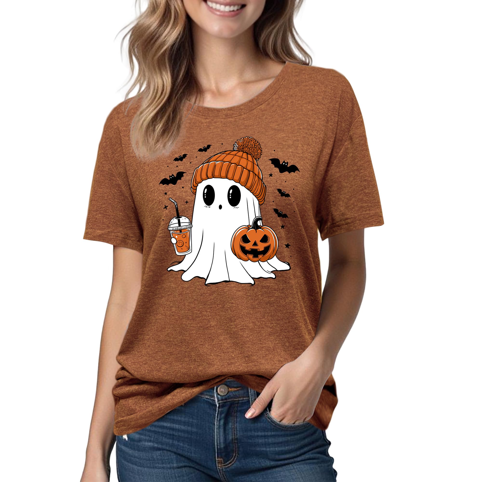 Halloween Shirts for Women: Pumpkin Ghost Short Sleeve Costume T-Shirt | Pumpkin...