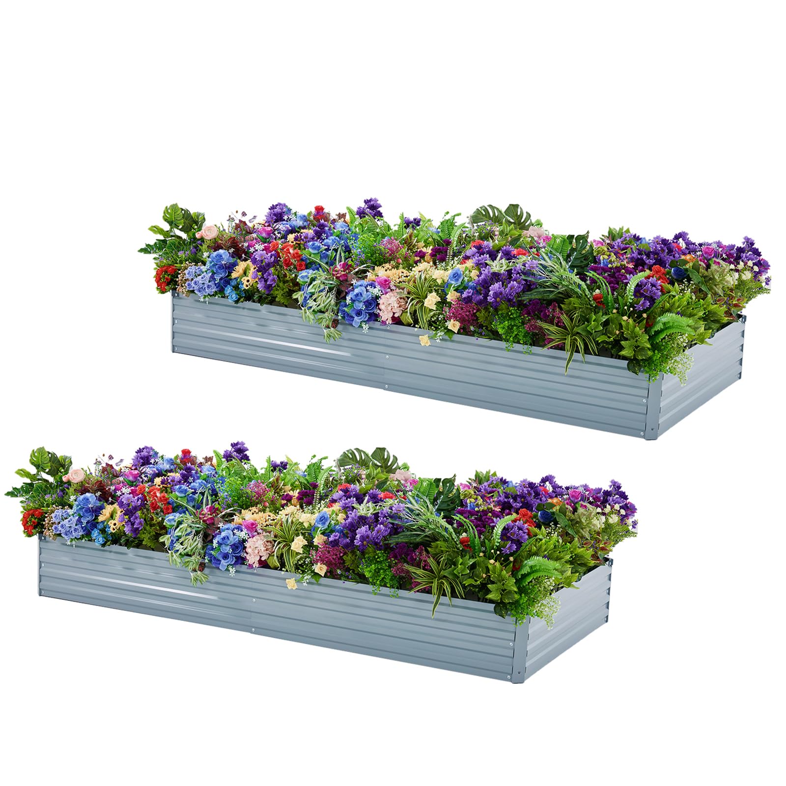 Photo 1 of Meberam 2 Pack 6x3x1FT Galvanized Raised Garden Bed Kit, Outdoor Metal Planter Box for Vegetables, Bottomless Rectangular Gardening Bed with Support Rods, Tool-Free Assembly, Gray