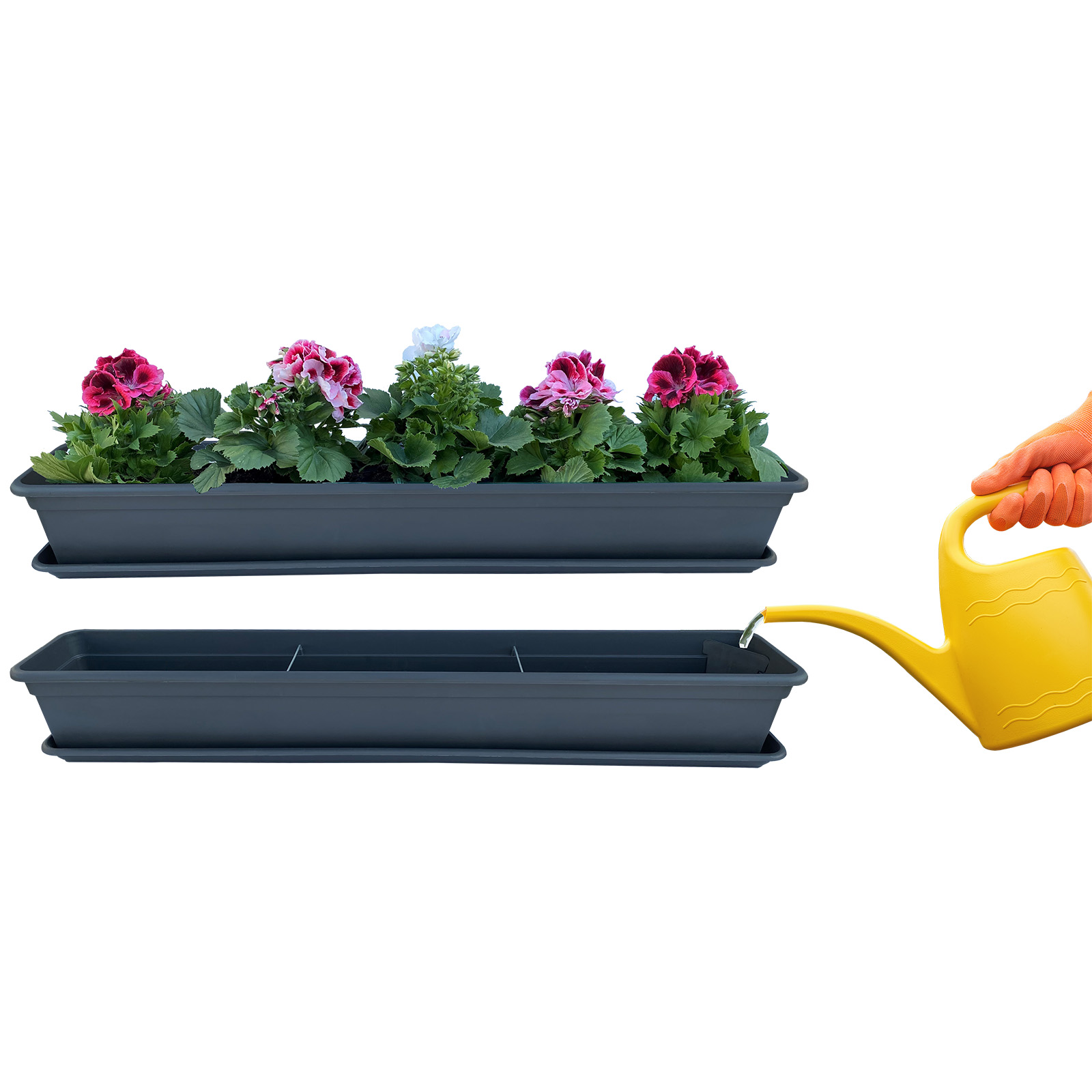 Hossi's Wholesale Blumenkasten mit Wasserspeicher 100cm, 4 Stck, Balkon  Pflanzenkasten in Anthrazit mit Untersetzer: Amazon.de: Garten