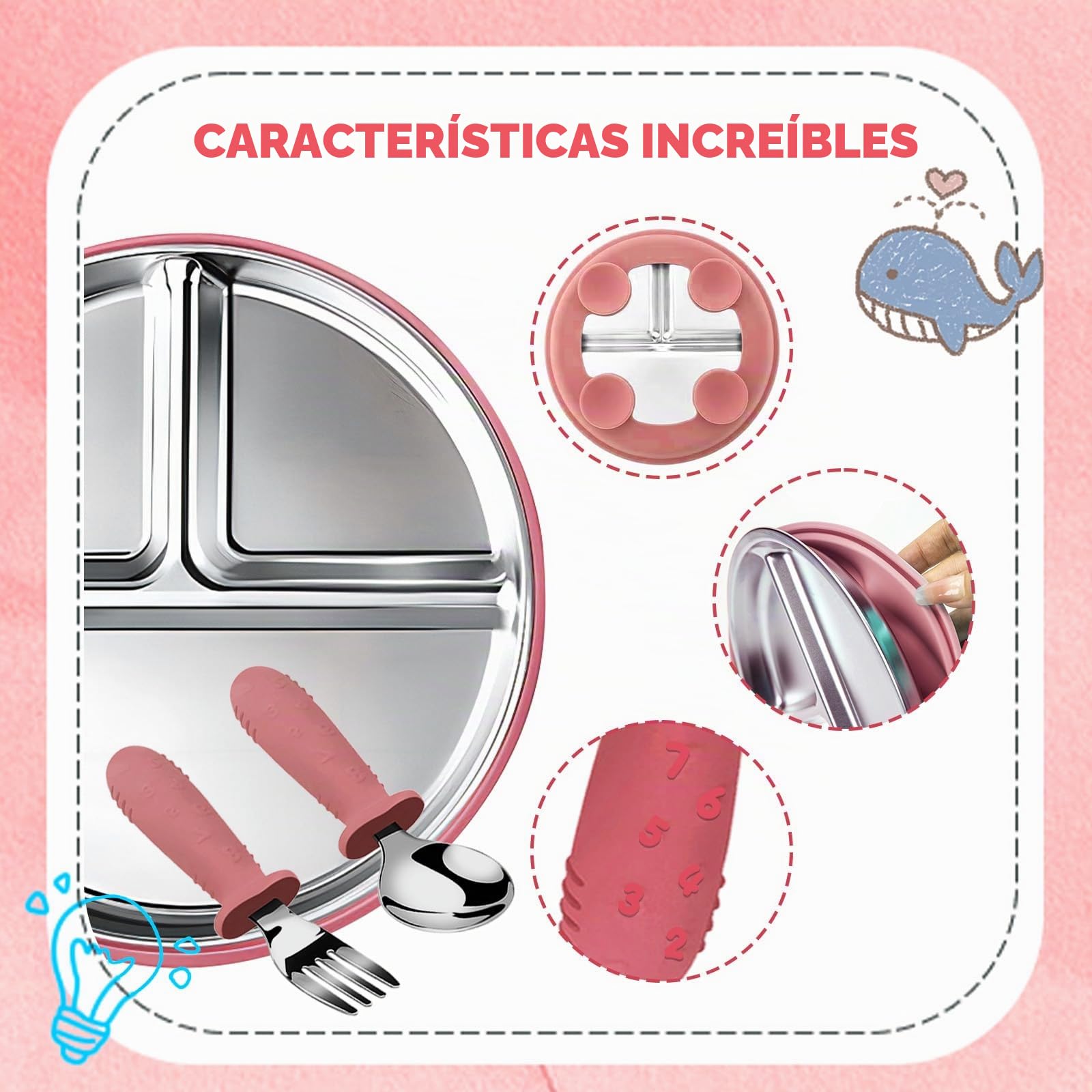 3 Cuencos Bebé Acero Inoxidable con Ventosa & Cuchara Inox | Cuencos antideslizantes para bebé, aptos tronas, sin BPA & irrompibles – regalo ideal para nacimiento o primera comida