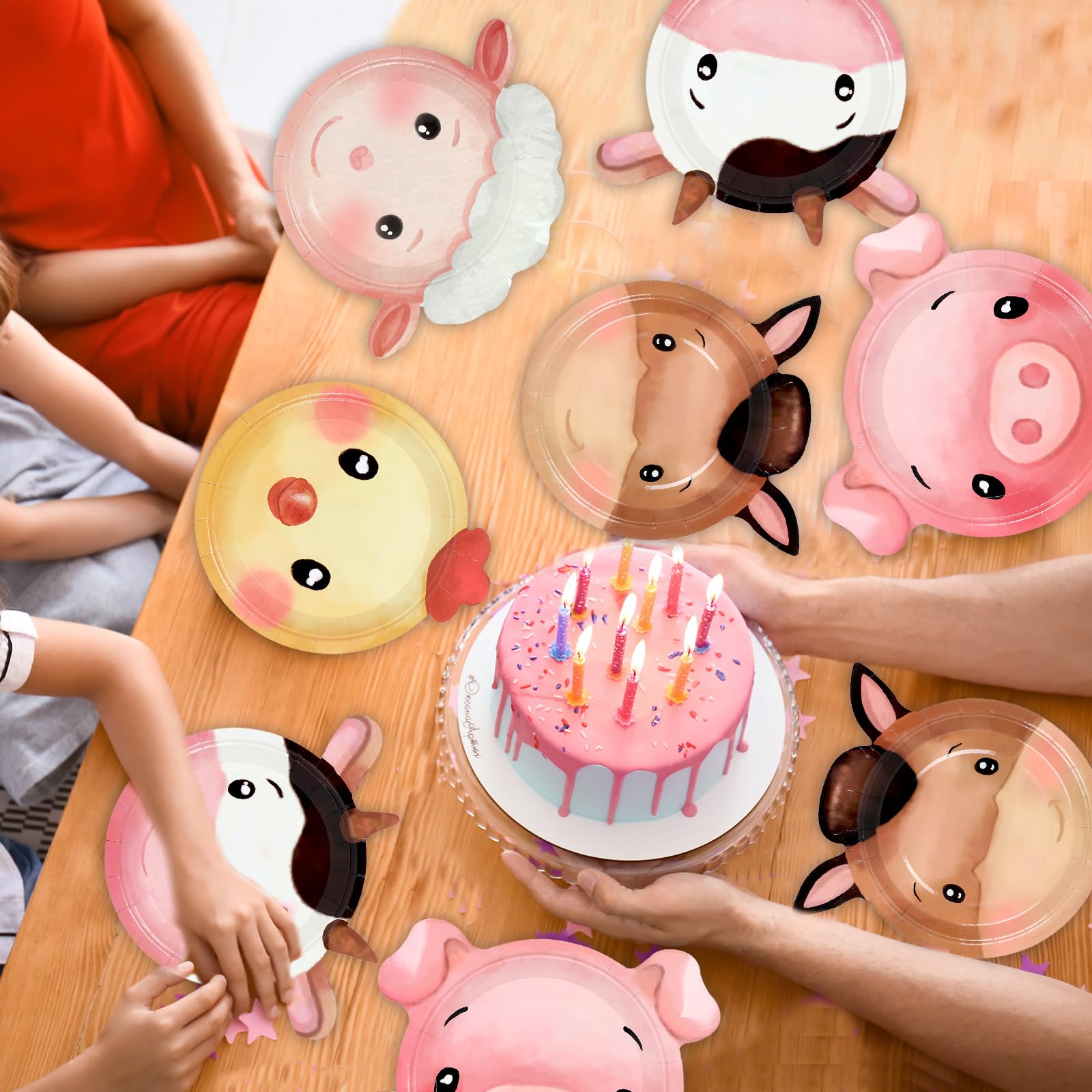 50 platos de papel desechables con forma de animales de granja, platos desechables con forma de granja, platos de cumpleaños de granja, platos de fiesta temáticos de animales de acuarela para