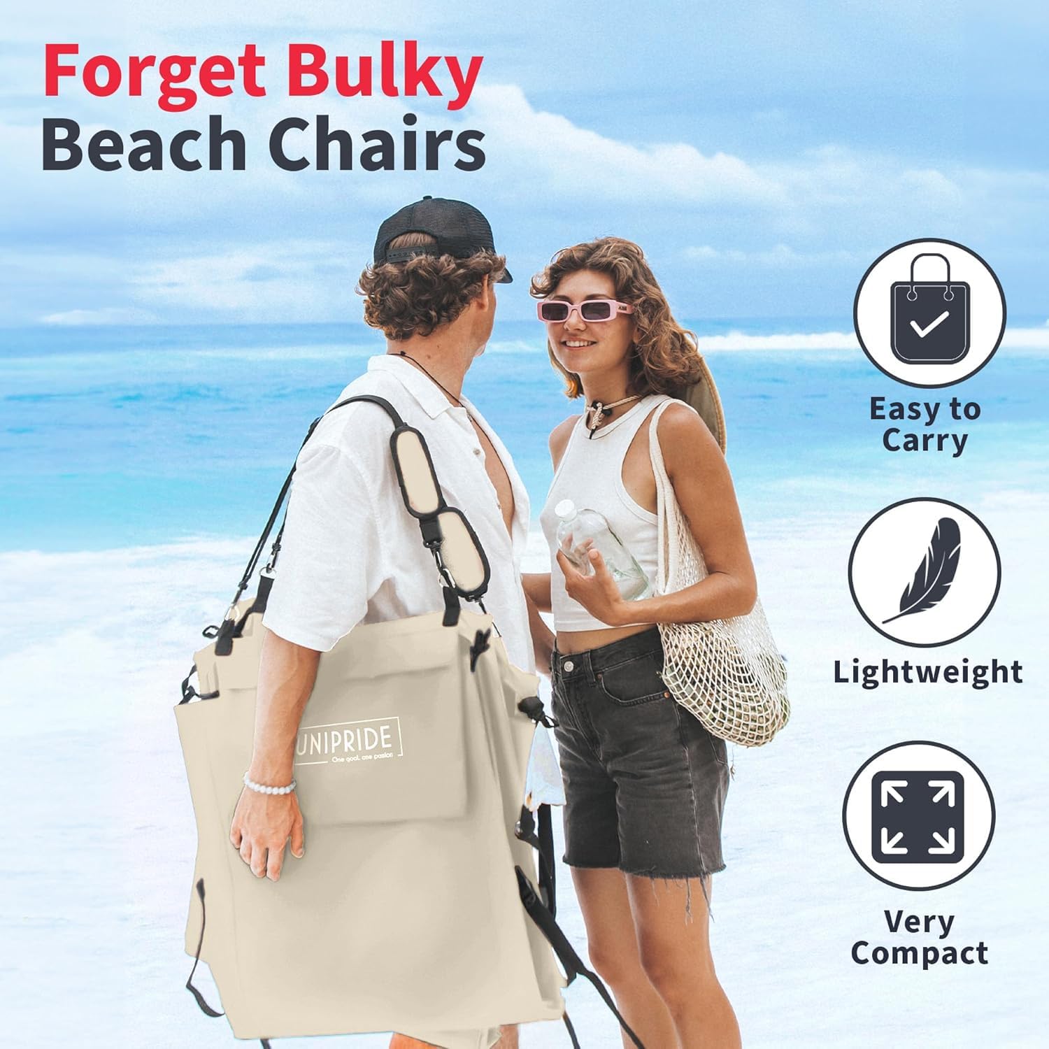 UNIPRIDE Lightweight Beach Chairs for Adults #2026 - Beach Mat Sand Free Waterproof I Ideal as Lounger for Tanning I Relaxing, Compact & Ultimate Beach Gear (Beige)