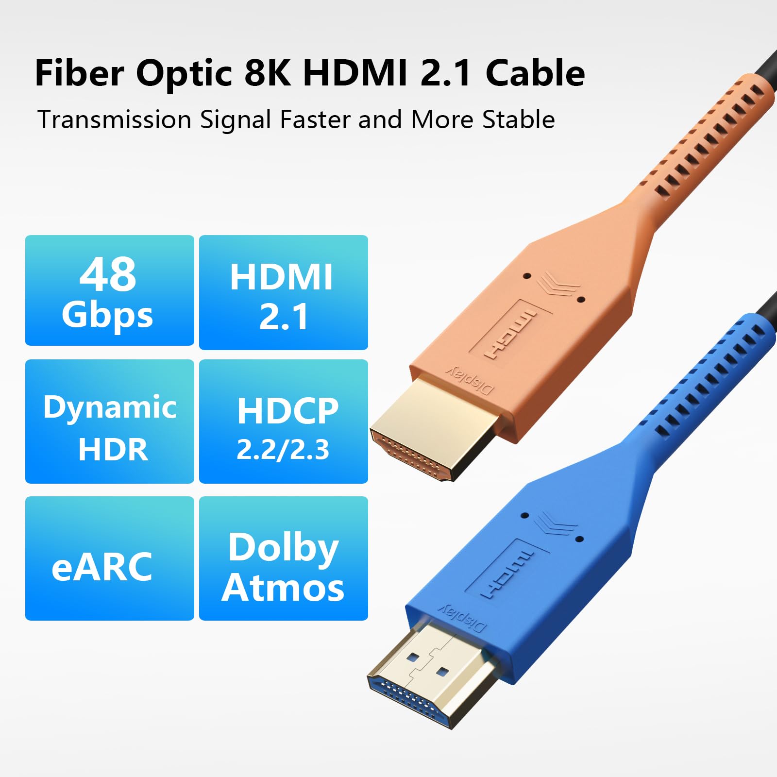 eARC HDR10 Dolby Vision 15,2 m kabel światłowodowy HDMI 2.1, 48 Gb/s, 8K @ 60 Hz, 4K @ 120 Hz, eARC HDR10 Dolby Vision do PS4/PS5, Xbox X/S, TV HD, monitor, kina domowego