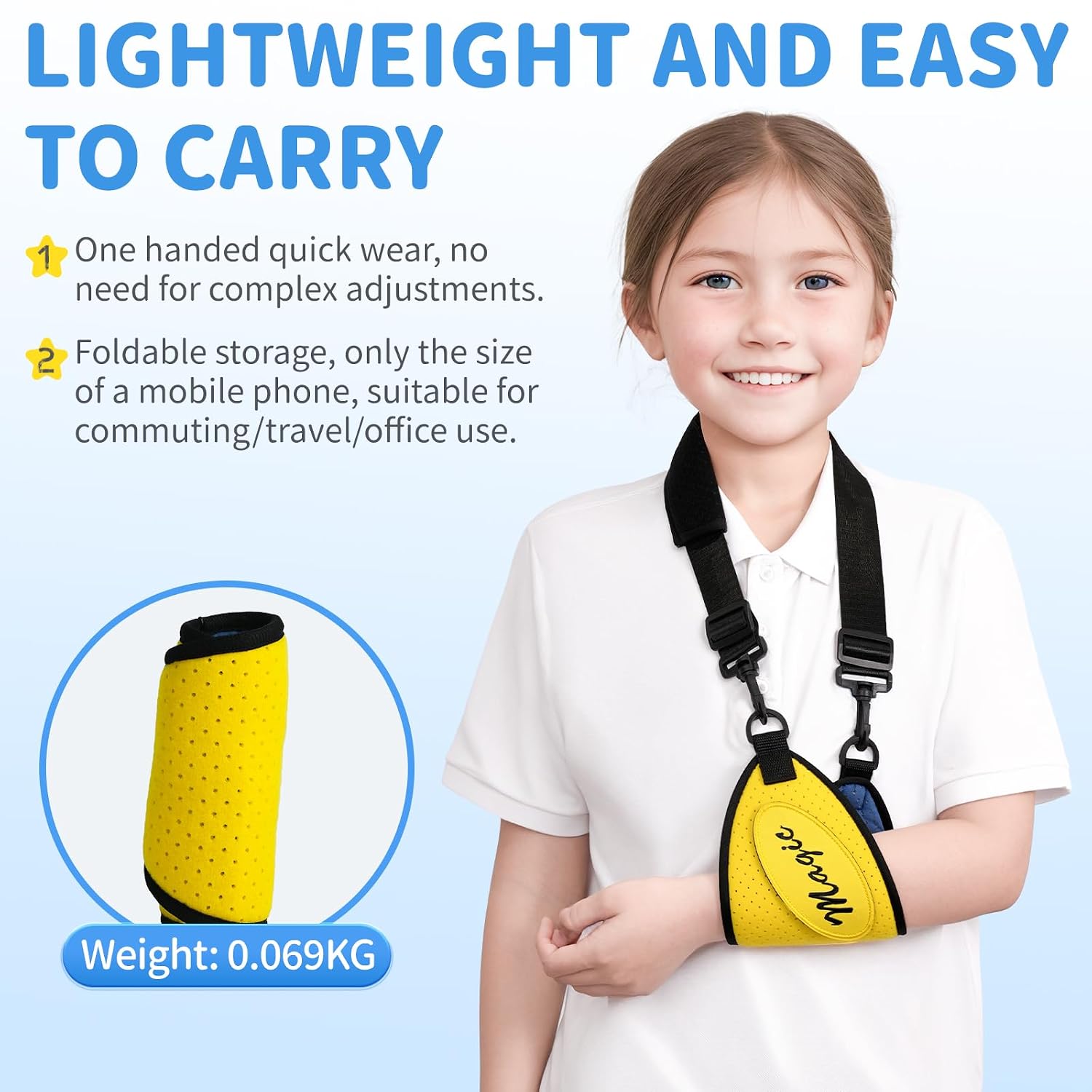 Kids Arm Sling, Lightweight, Breathable and Adjustable Shoulder Immobilizer - Suitable for Boys and Girls with Arm, Shoulder, Elbow, Wrist Injuries(yellow,3-15 years old)