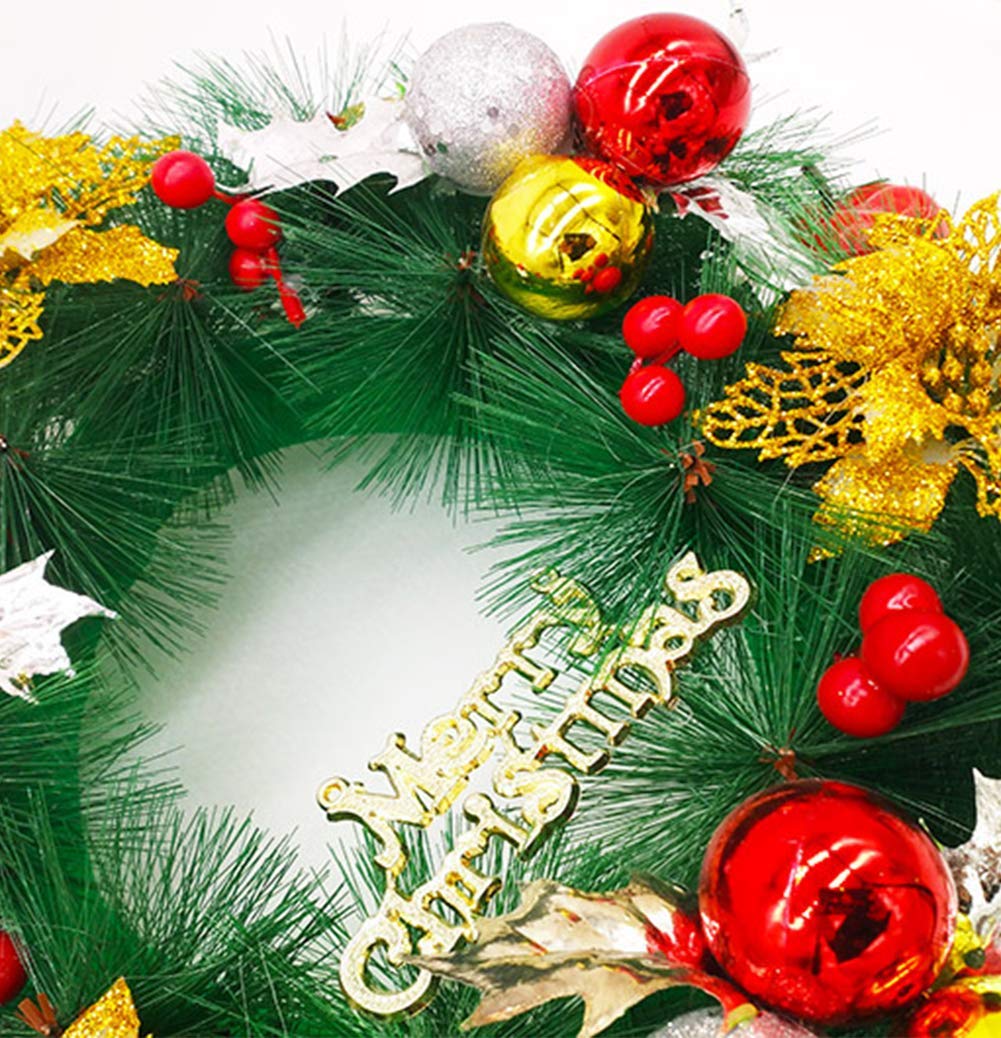 Corona de Navidad, Agujas de Pino de árbol de Navidad en la Puerta Delantera, ratán Decorativo, joyería Decorativa de Centro Comercial al Aire Libre Artificial de 16 Pulgadas