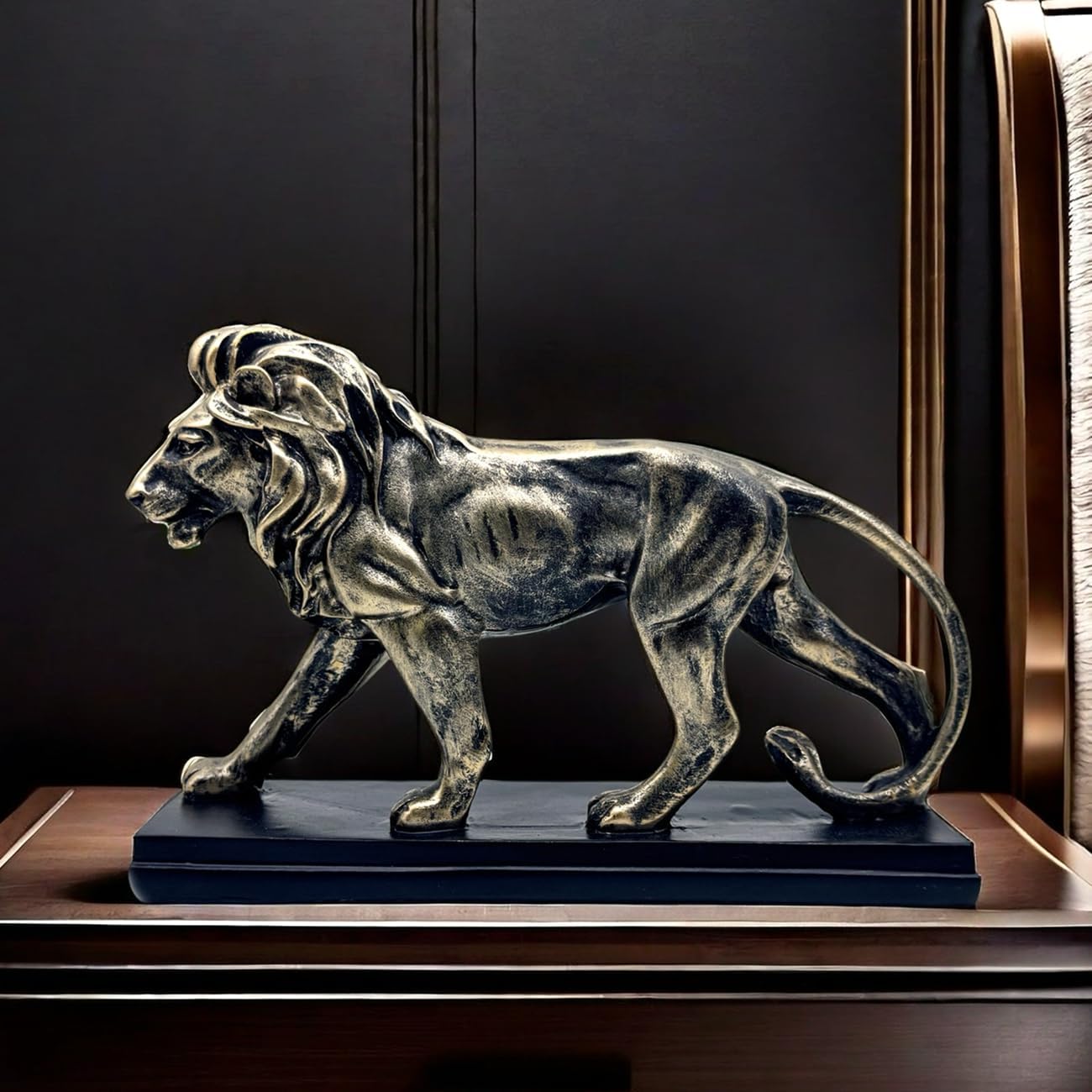 FUNSXBUG 10 Inch Resin Lion Statue Sculpture Vintage Figurines Animal Collectible Figurine Gift Idea Home Desktop Decoration Bronze