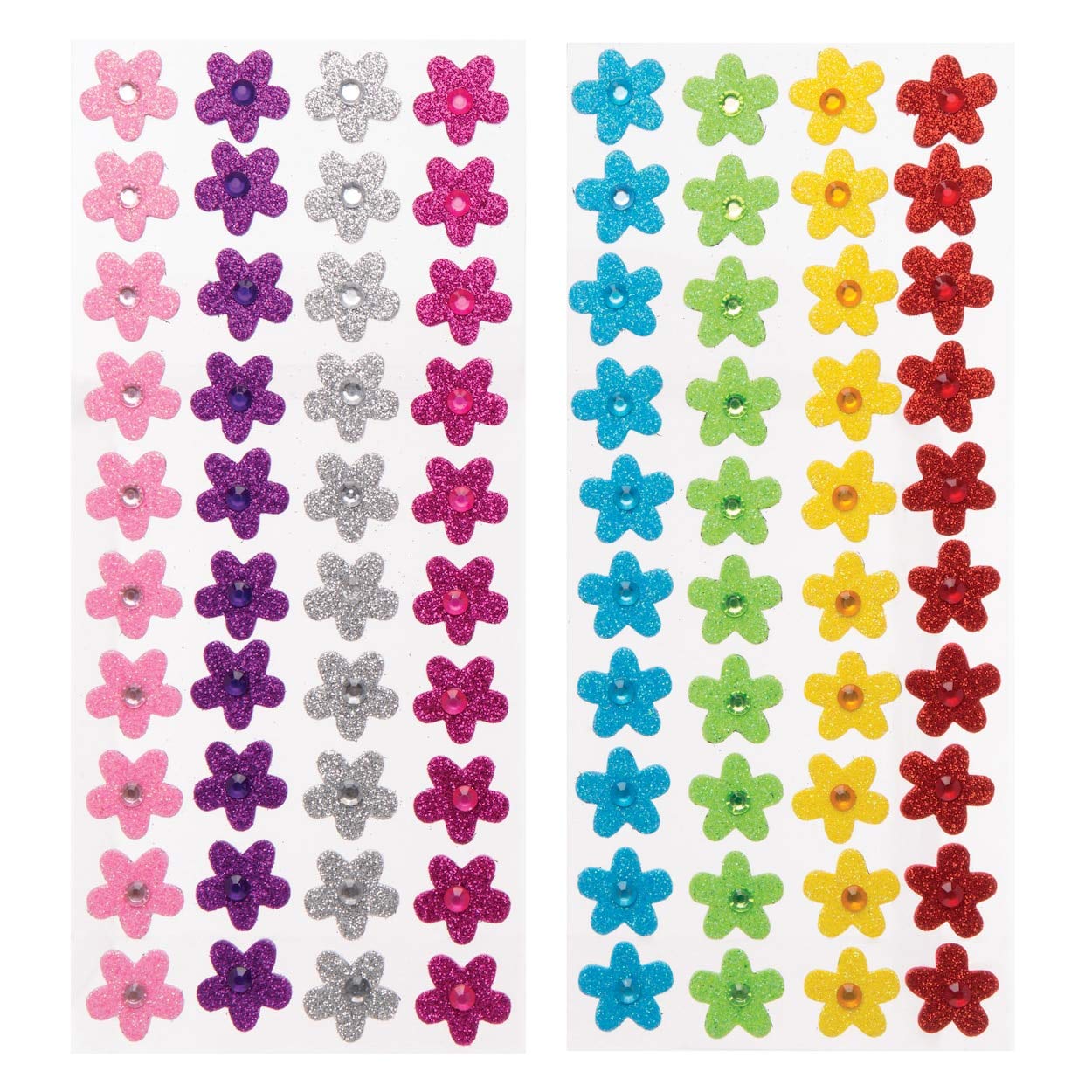 Baker Ross- Pegatinas de Flores de Espuma con Joyas (Pack de 80) -Manualidades de Primavera para niños