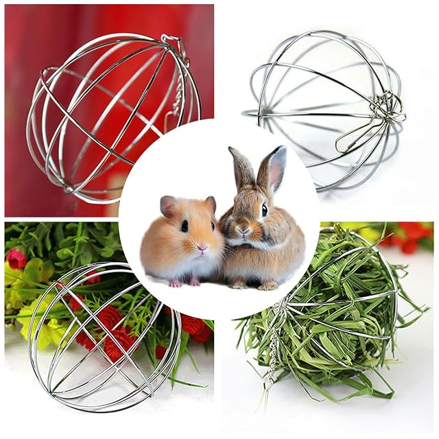 Foto 3 de 6 de Tkxjry 2 Bolas de heno para Colgar, Bola de Metal para Comida para roedores, Bola de heno