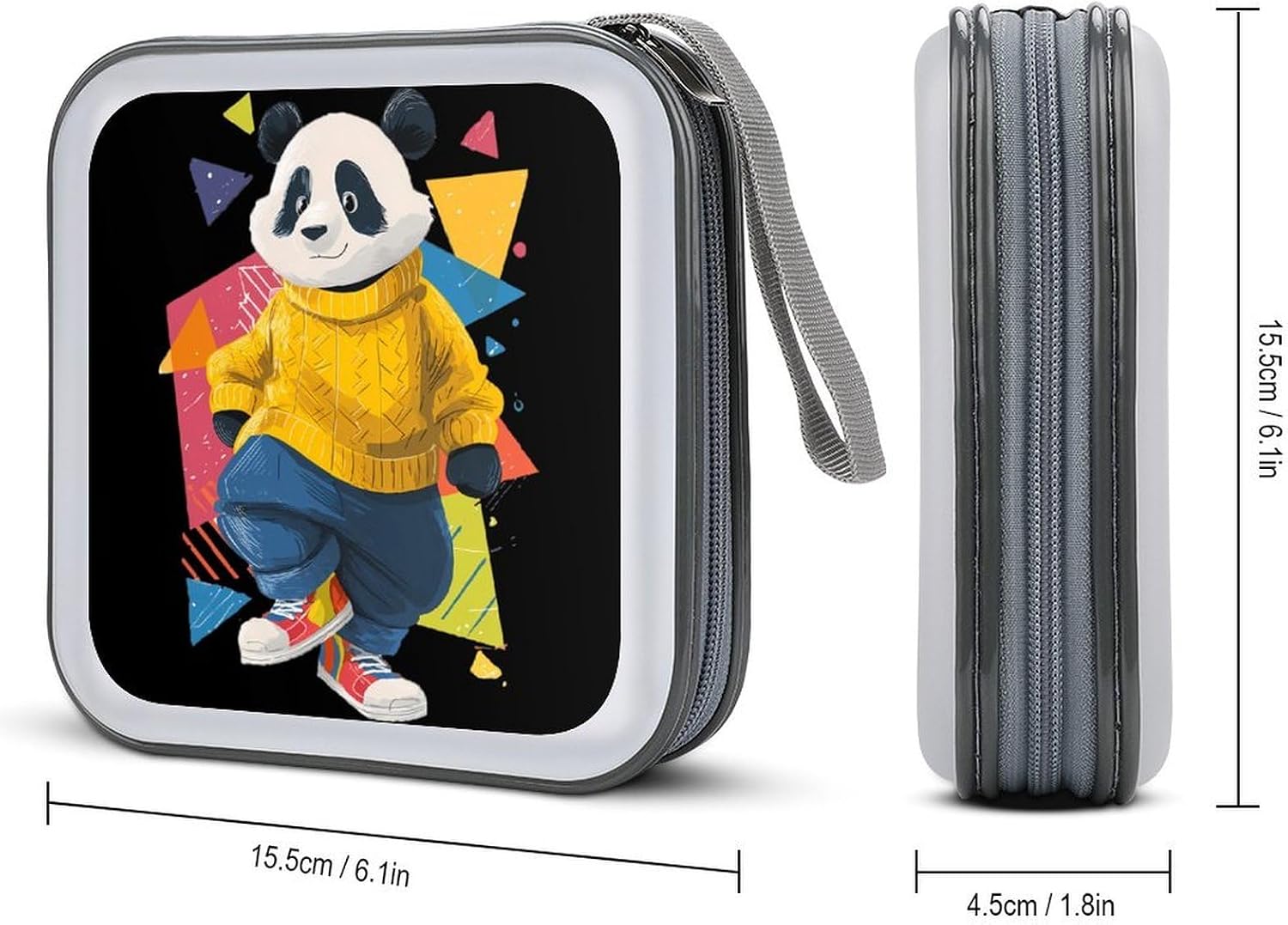 80s Panda Artistic Geometry CD Case DVD Storage Holder Binder 40 Capacity | protective,hard case,protable loop,travel car use,zippered closure