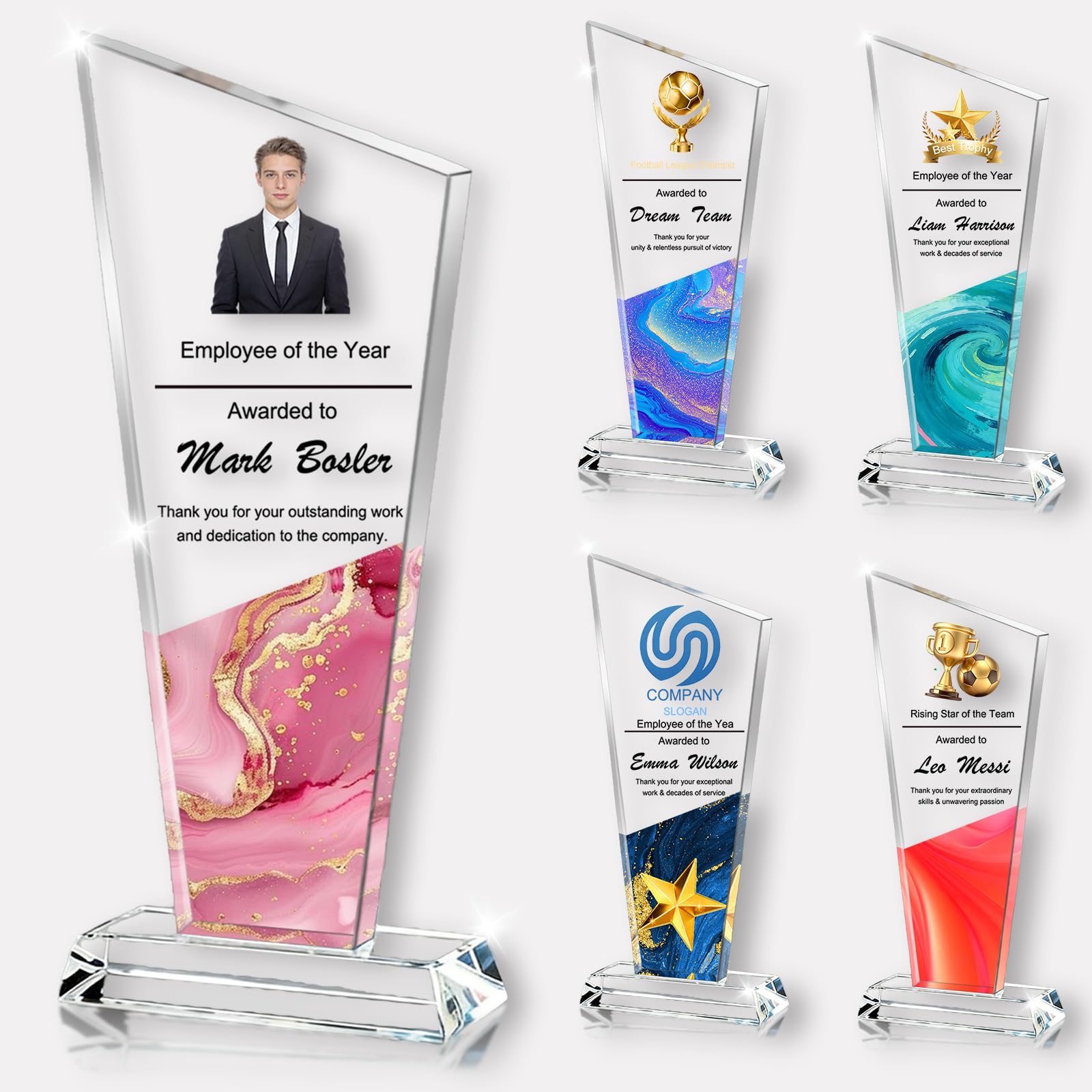 Trophée personnalisé en acrylique personnalisé avec texte logo photo, impression couleur UV Trophées en acrylique pour événements sportifs d'entreprise, événements académiques, cadeaux de remerciement