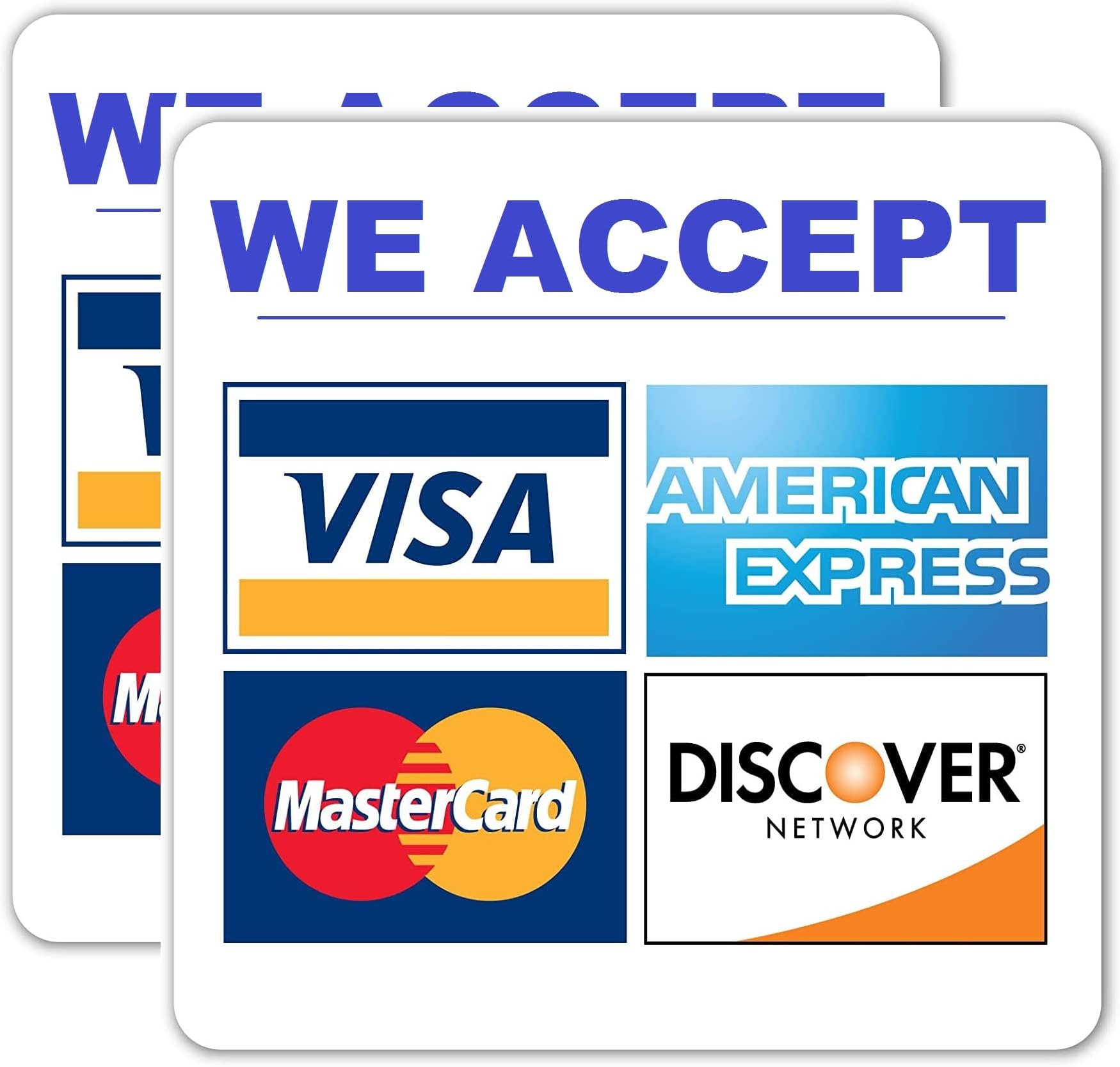 2pcs We Accept Major Credit Cards Sign Sticker, 8 inches - GPay, ApplePay, AmEx MasterCard Visa Discover Payments, Credit Card Sticker for Store Window (Square)