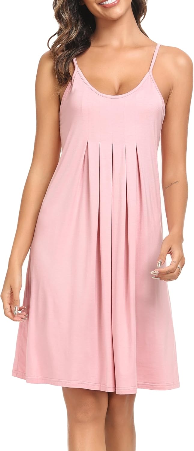 Vlazom Women Nighties, Soft Pleated Nightdress Chemise for Ladies Sexy V Neck Negligee Nightwear S-XXL 4 71ovvvprf+L. AC SL1500