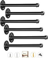 Sinsloto Industrial Pipe Shelf Brackets - Black Metal 10 Inch Floating Shelves Hardware, Set of 6 for DIY Wall Mount Clothing Racks, 60lbs Capacity