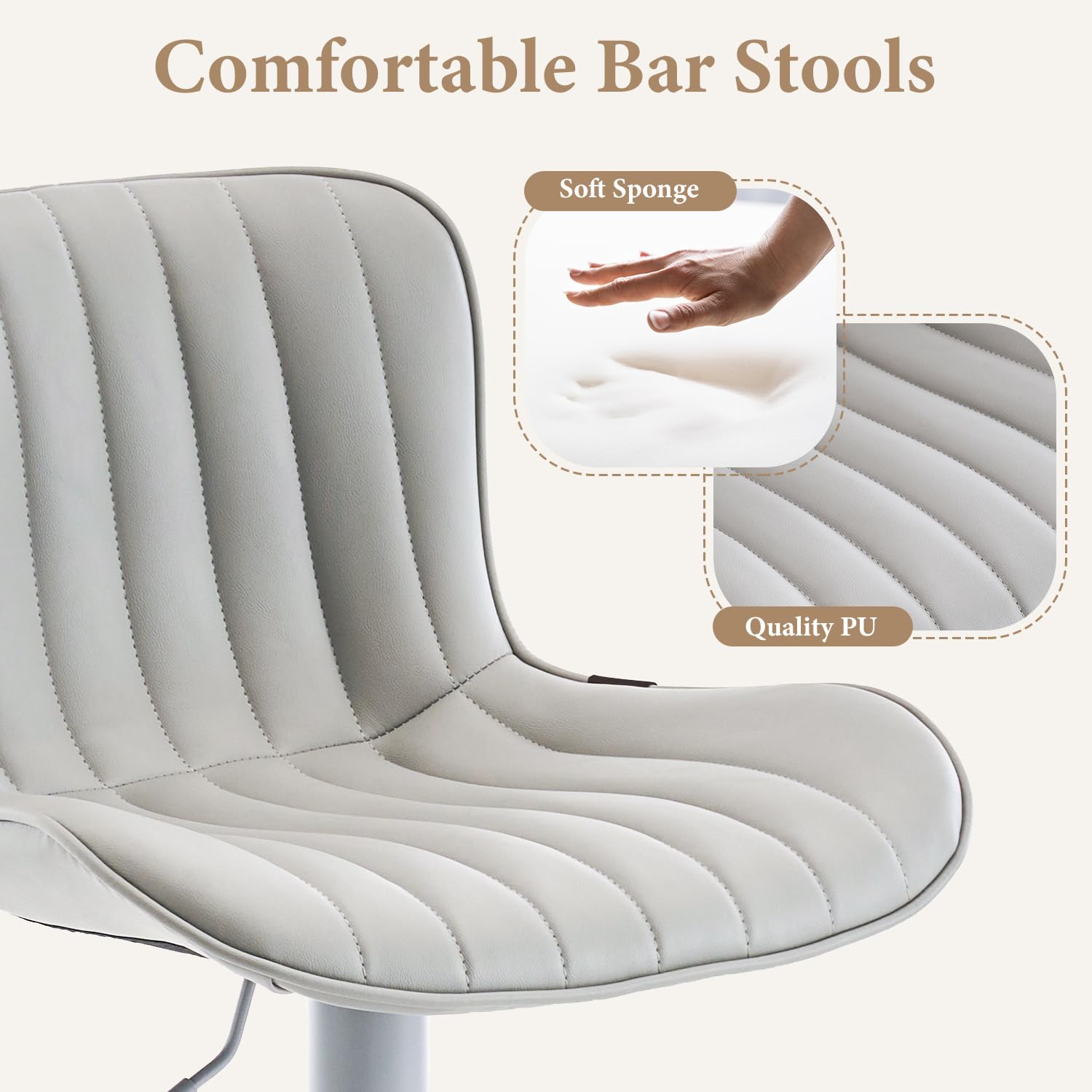 Kidol & Shellder Set di 2 sgabelli da bar girevoli in finta pelle, grigio con gambe grigie