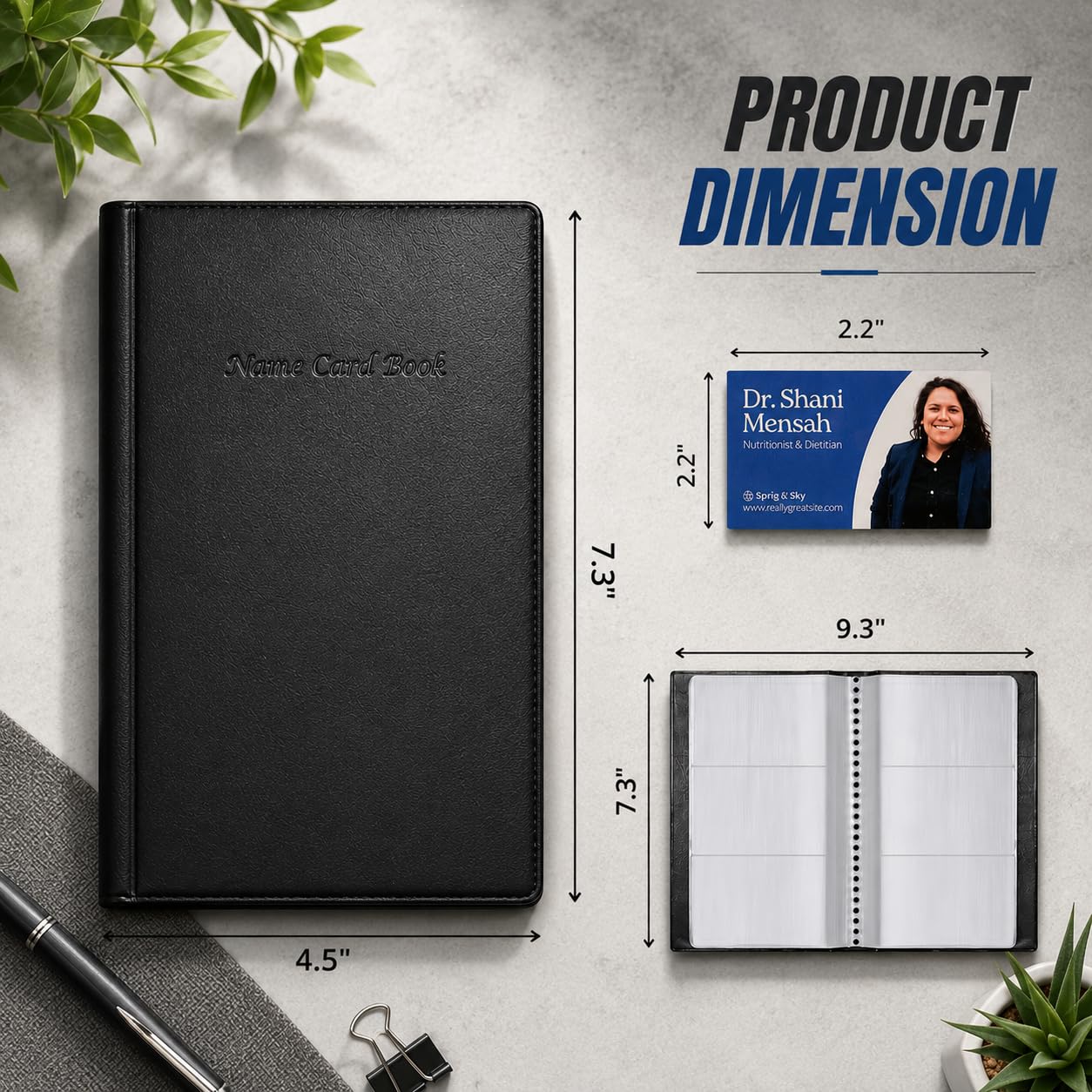 Organizador Profesional de Tarjetas de Visita, Tarjetero, Tarjetero con Cubierta Negra, Capacidad para 300 Tarjetas de Visita