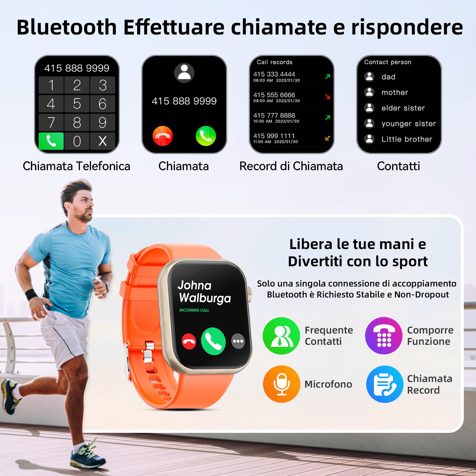 Smartwatch Uomo Donna, 1,85'' Schermo Orologio Smartwatch con Chiamata Bluetooth e Risposta Vivavoce, Smart Watch con Contapassi, Cardiofrequenzimetro da Polso, Orologio Fitness per Android iOS