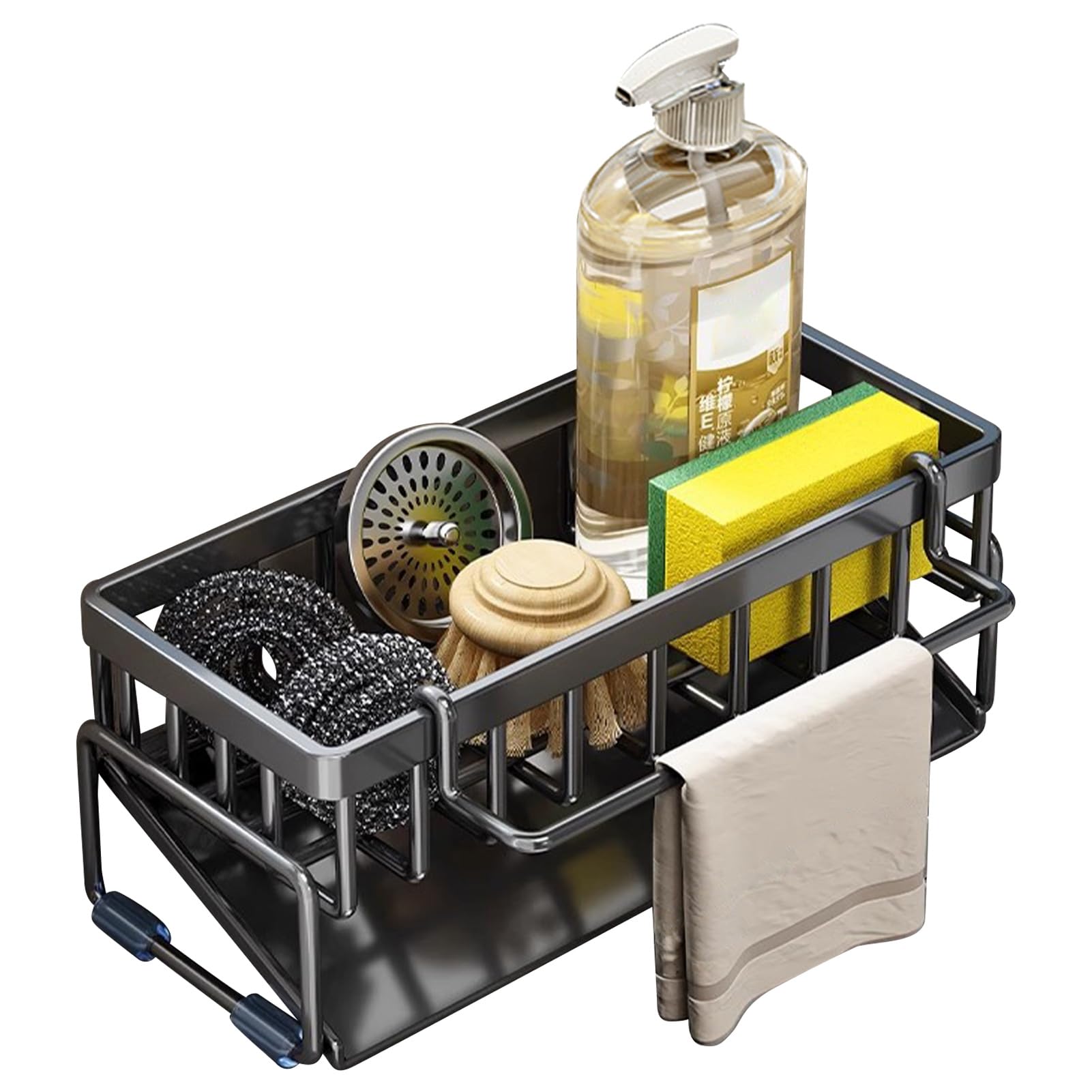 Glifora Drain Rack - Rustproof Carbon Steel Organiser with Detachable Drain Tray, Storage Rack for Kitchen Sink Sponges and Soap