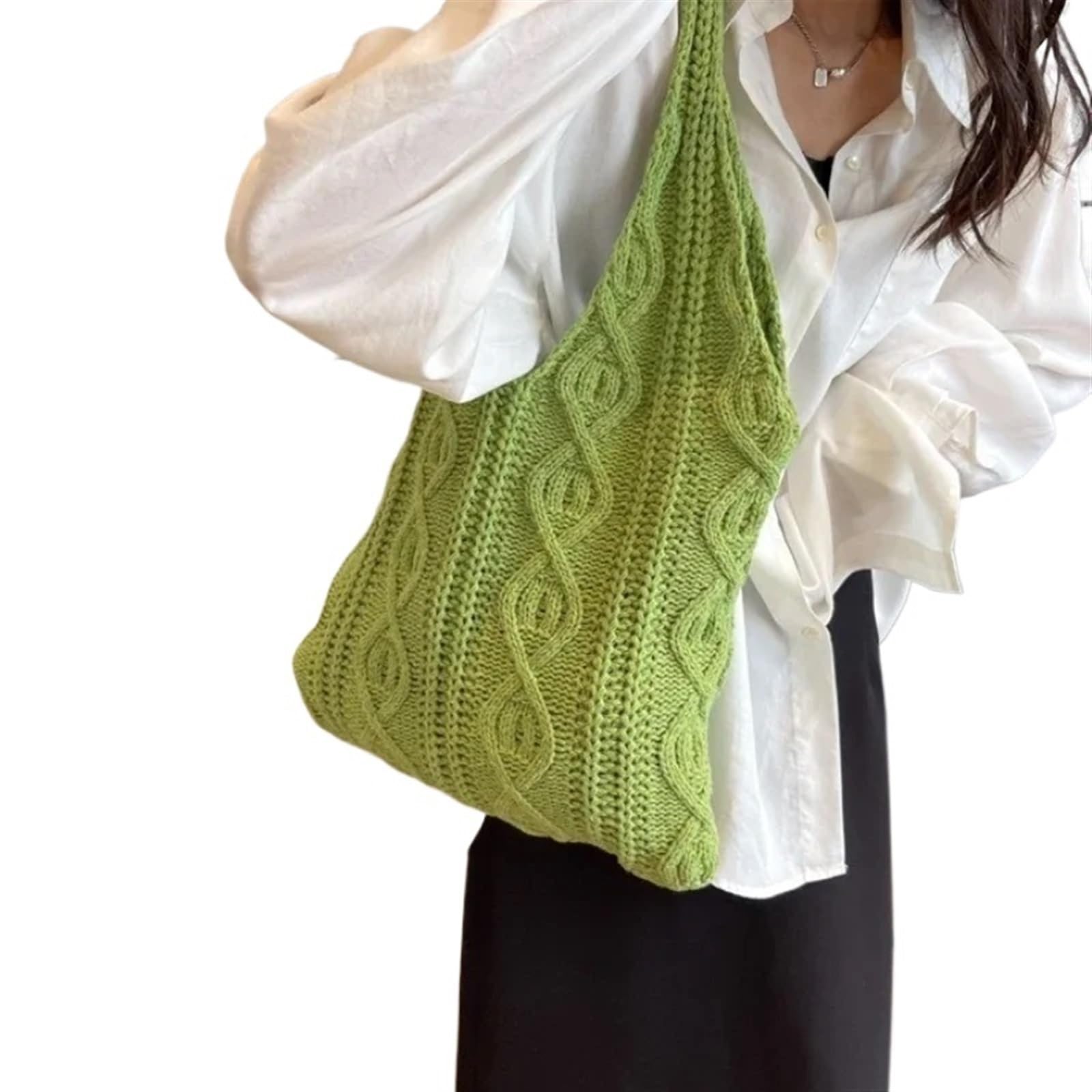 Ebzfaso Green Knitted Cotton Crochet Tote Bag