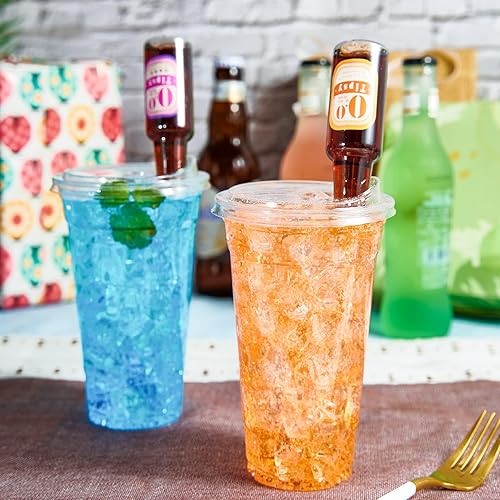 Miniatura 7 de Lilymicky Paquete de 60 Vasos de Plástico Transparente de 24 oz con Tapas para Sorber Sin Pajita, Desechables, para Café Helado, Batido, Granizado o
