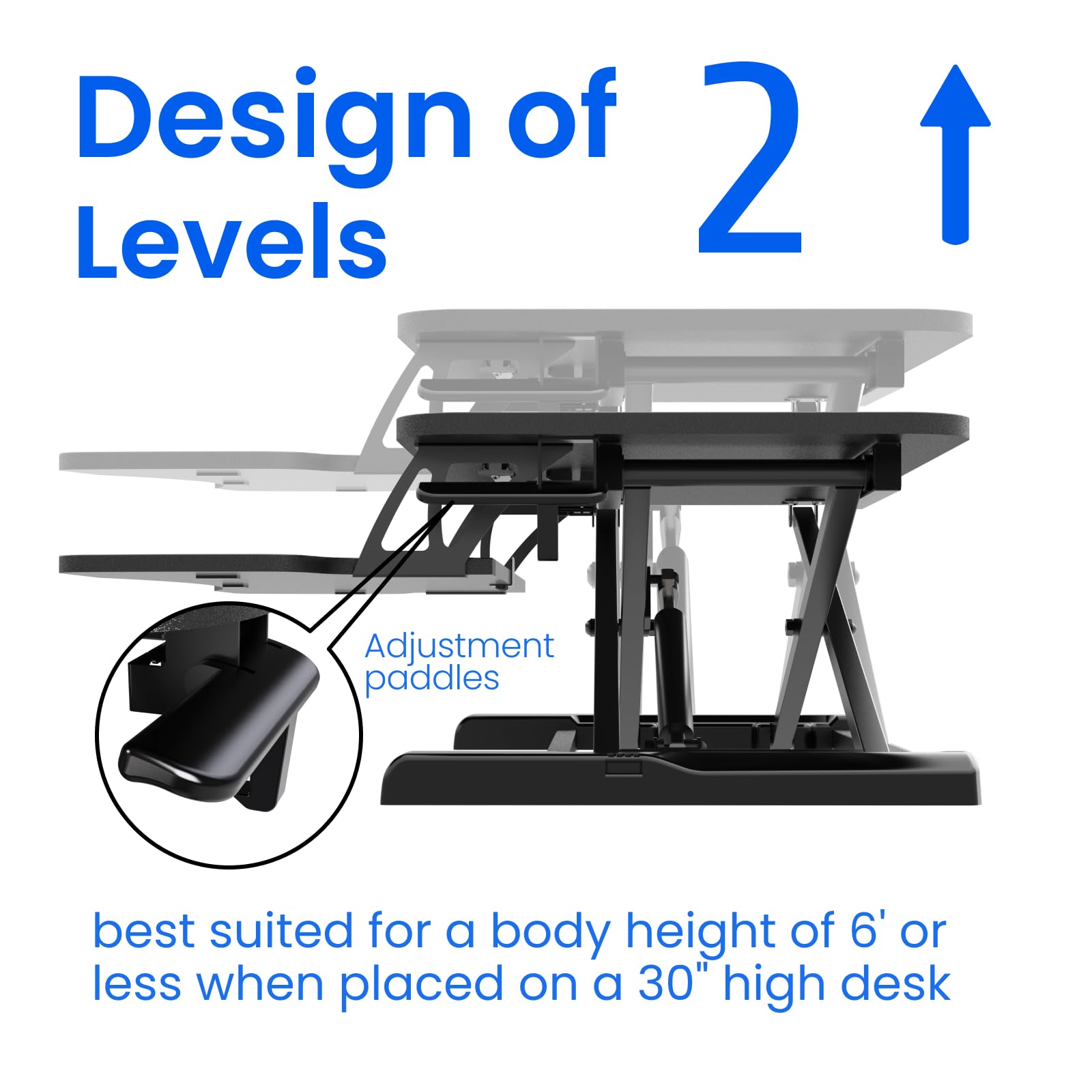 Fohfurniture Convertisseur de bureau debout, support assis, table d'extension, petit bureau debout, Airlift Pro, bureau debout, lève-bureau à domicile (noir)