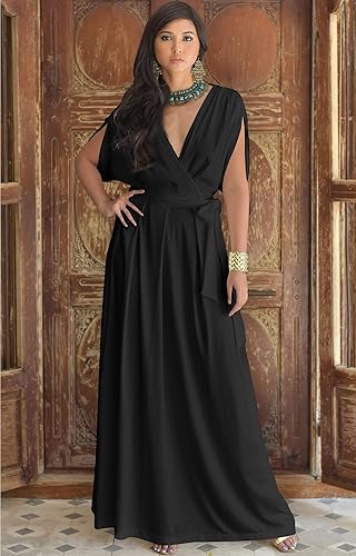 Miniatura 4 de KOH KOH Formal Short Sleeve Cocktail Flowy V-Neck Gown