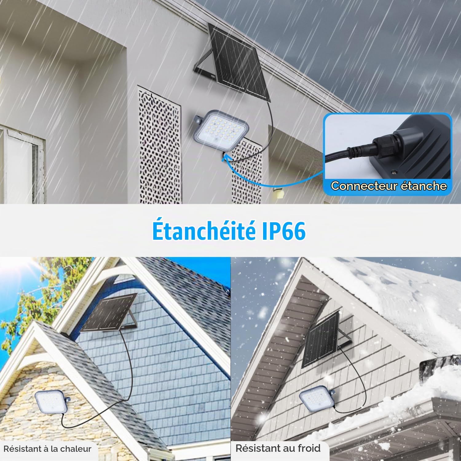 Aigostar - Projecteur Solaire LED d’extérieur avec Grande Panneau Solaire, 2 pièces,Dimmable 3000/4000/6500K,4000mAH,Batterie de Grande Capacité,IP66,Lampe Solaire pour Jardin,Porte,2M Câble.