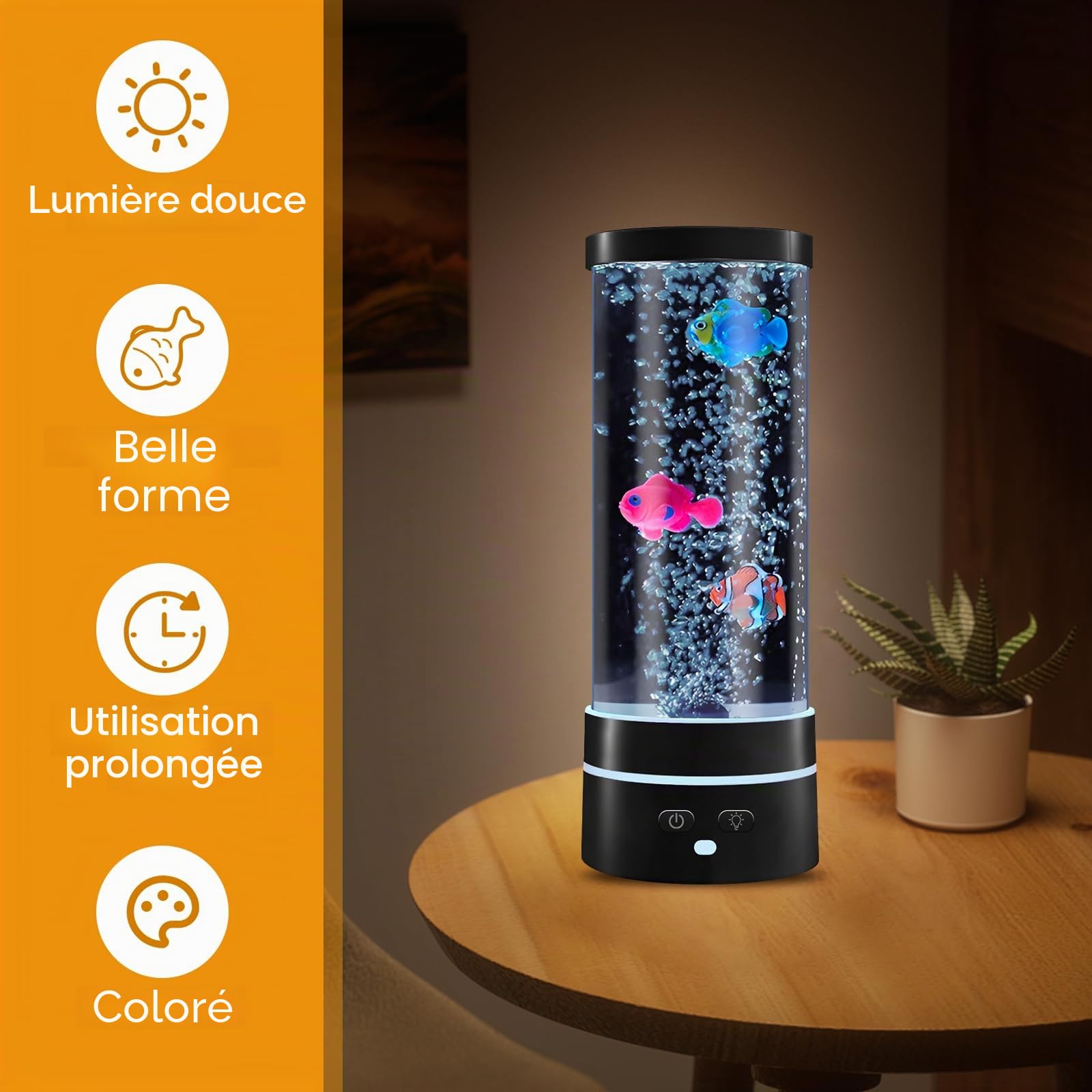 Lampe à Lave avec Poisson USB LED 29 cm 16 Couleurs Changeantes Lampe à Bulles d'Ambiance pour Enfants